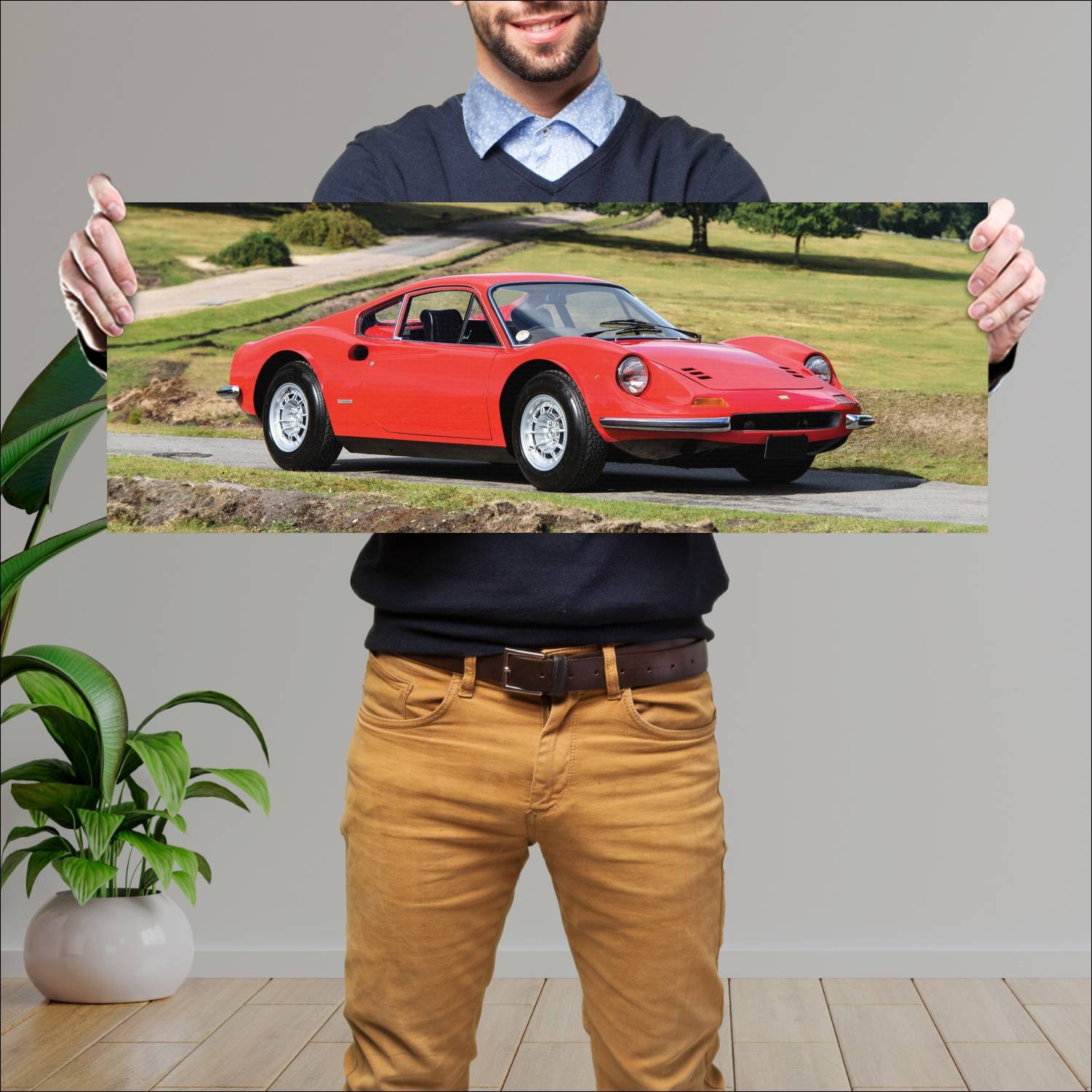 Cuadro grande 30x80cm 1972 dino 246 gt with flared 110 Ferrari