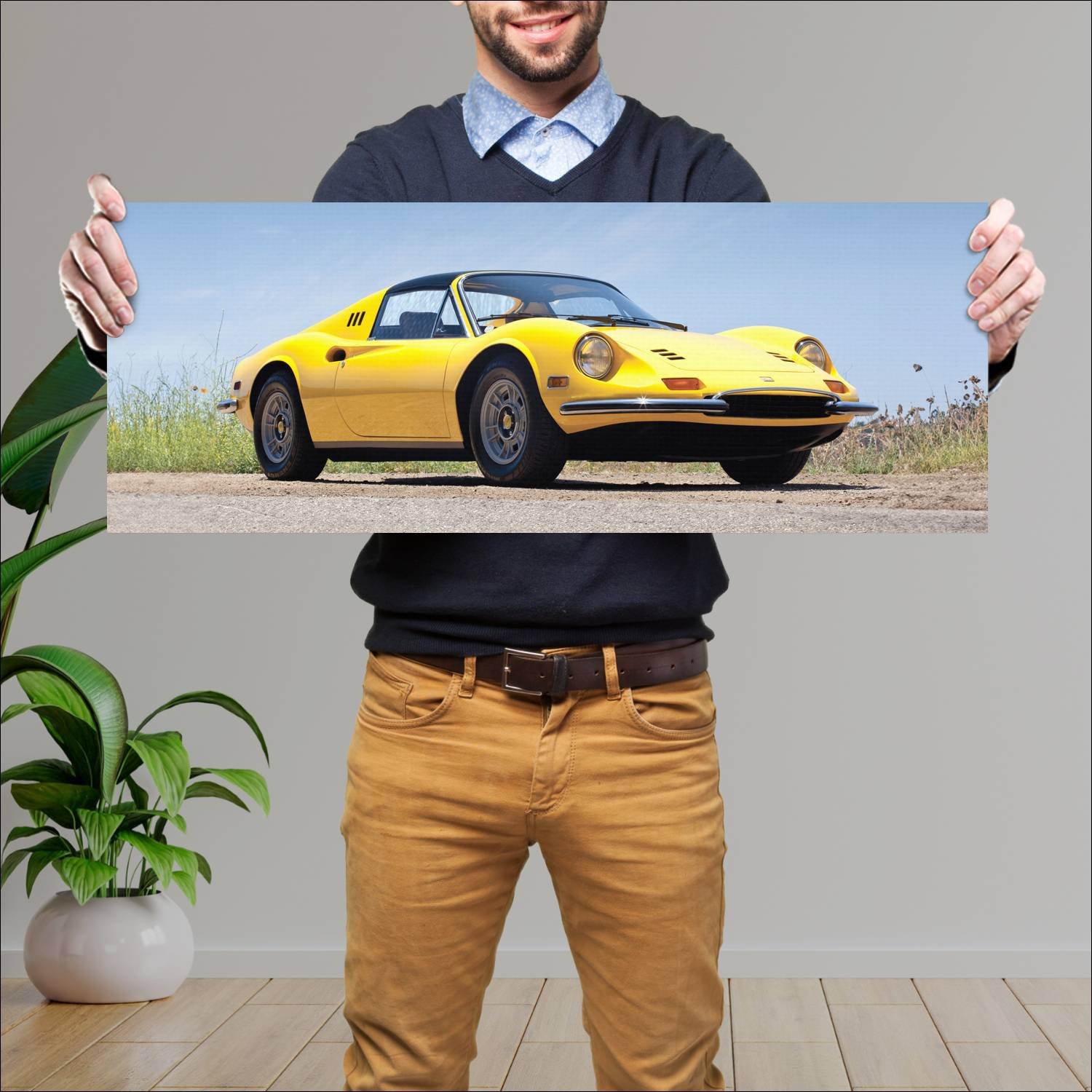 Cuadro grande 30x80cm 1972 dino 246 gts us auto 115 Ferrari