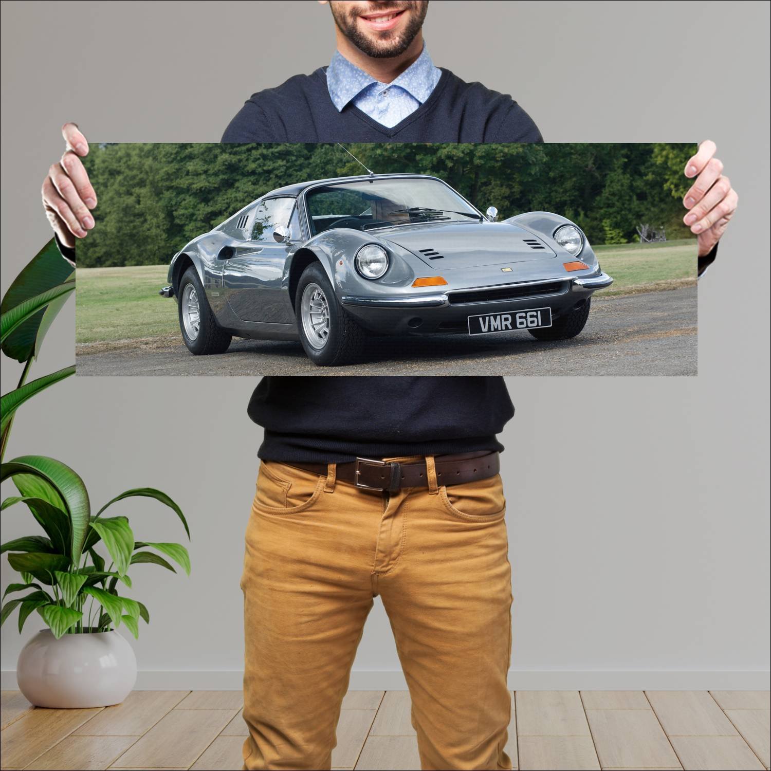 Cuadro grande 30x80cm 1972 dino 246 gts with flare 118 Ferrari