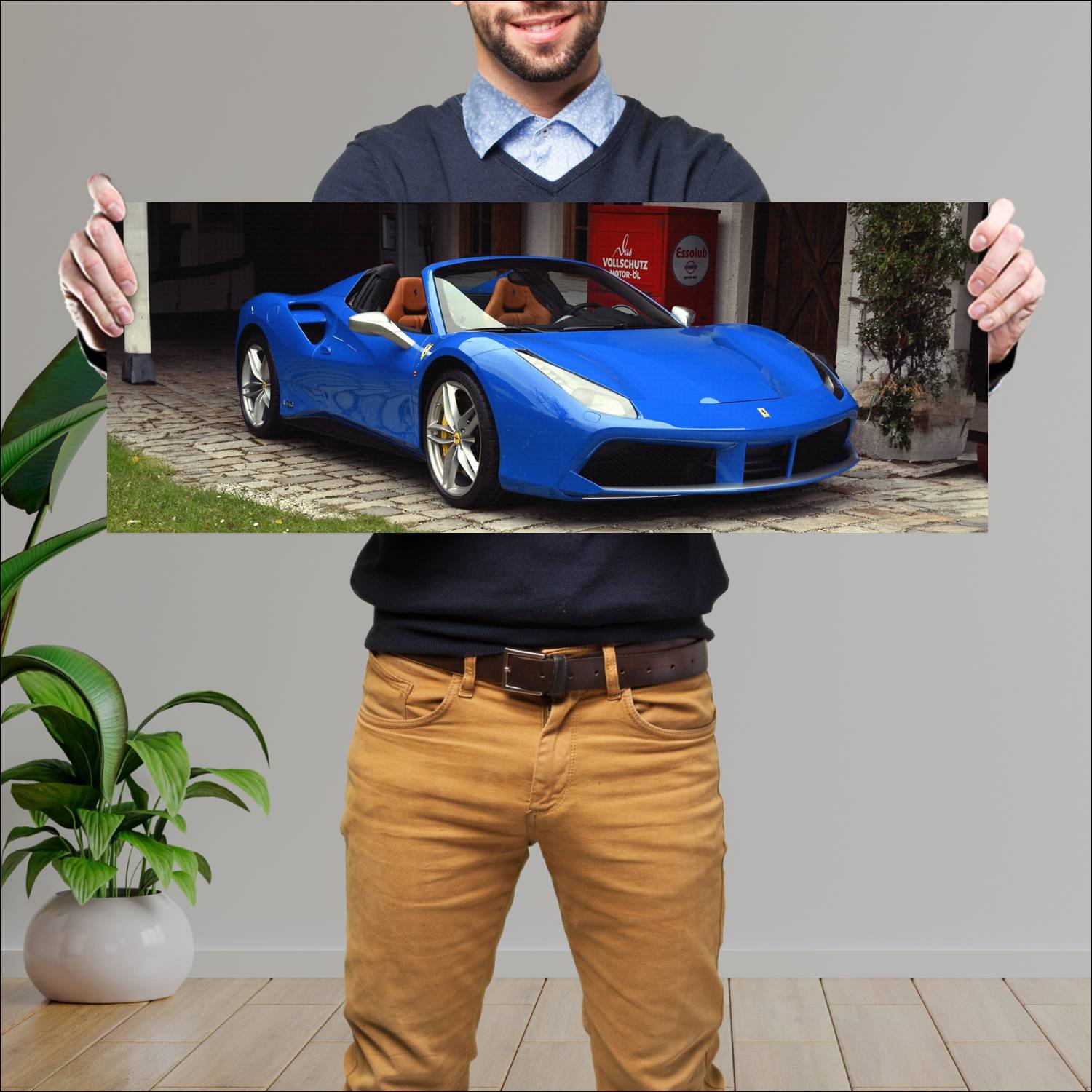 Cuadro grande 30x80cm 2018 ferrari 488 spider azzu 687 Ferrari