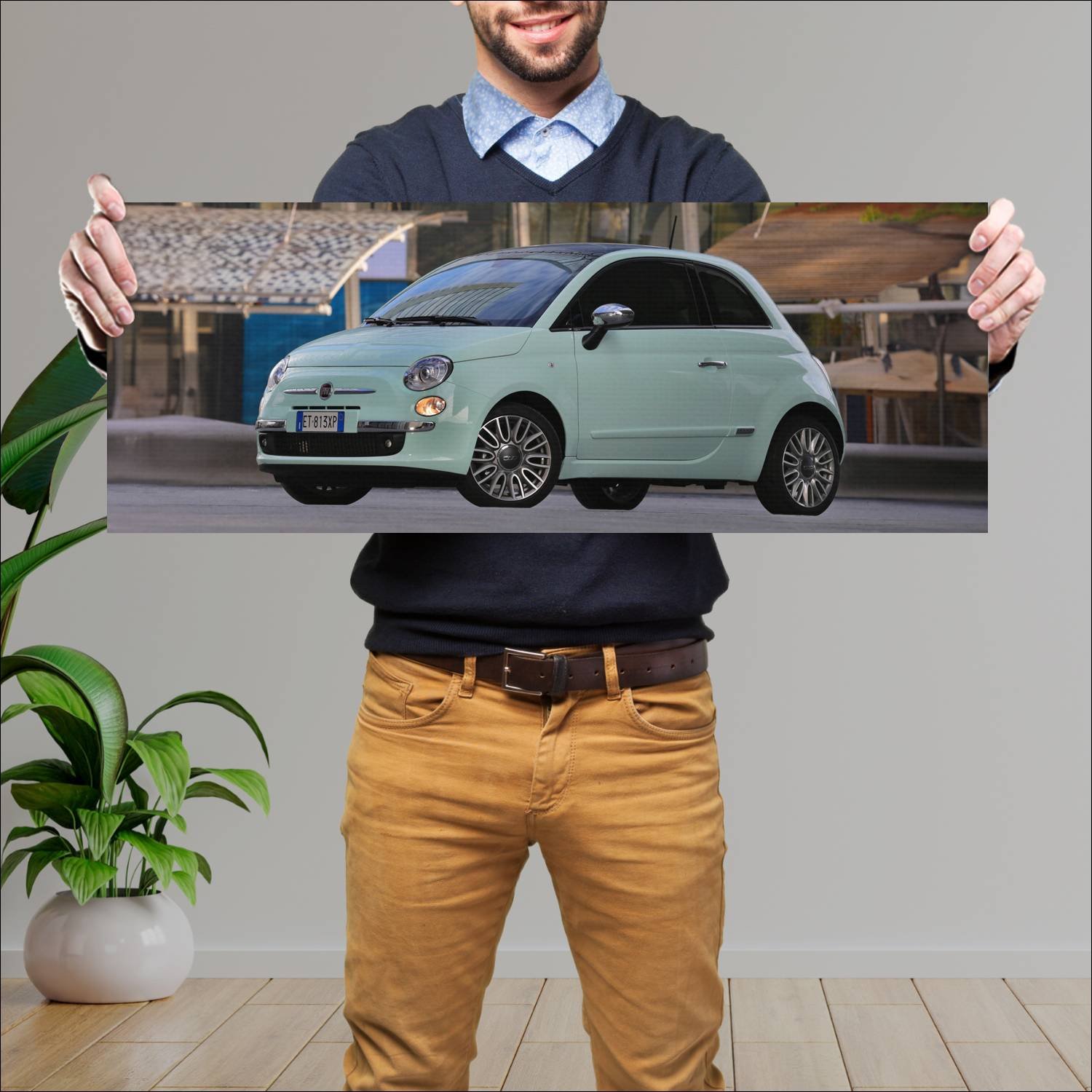 Cuadro grande 30x80cm 2014 fiat 500 cult auto 58 Fiat