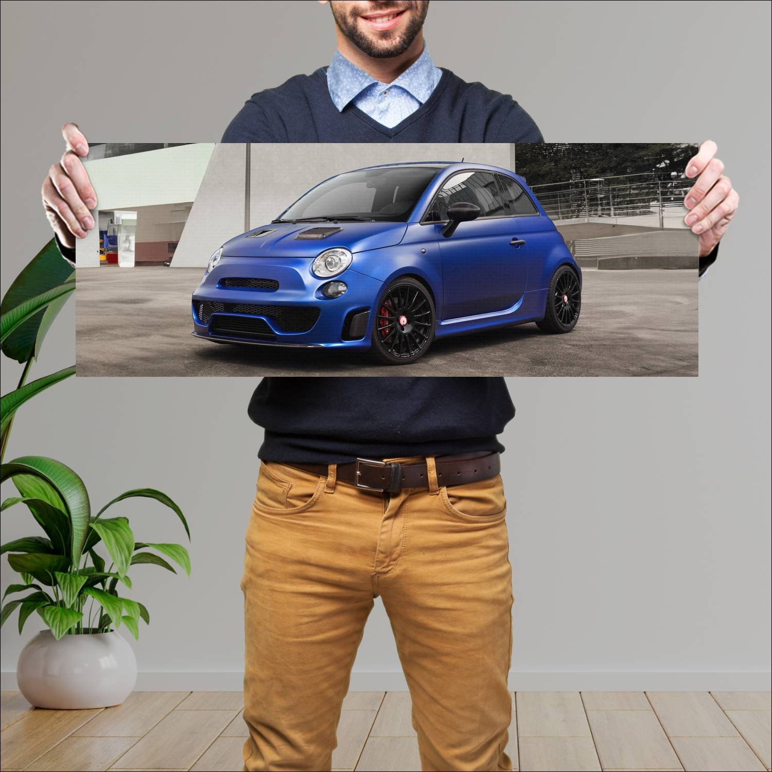 Cuadro grande 30x80cm 2015 abarth 500 blue wonder 69 Fiat