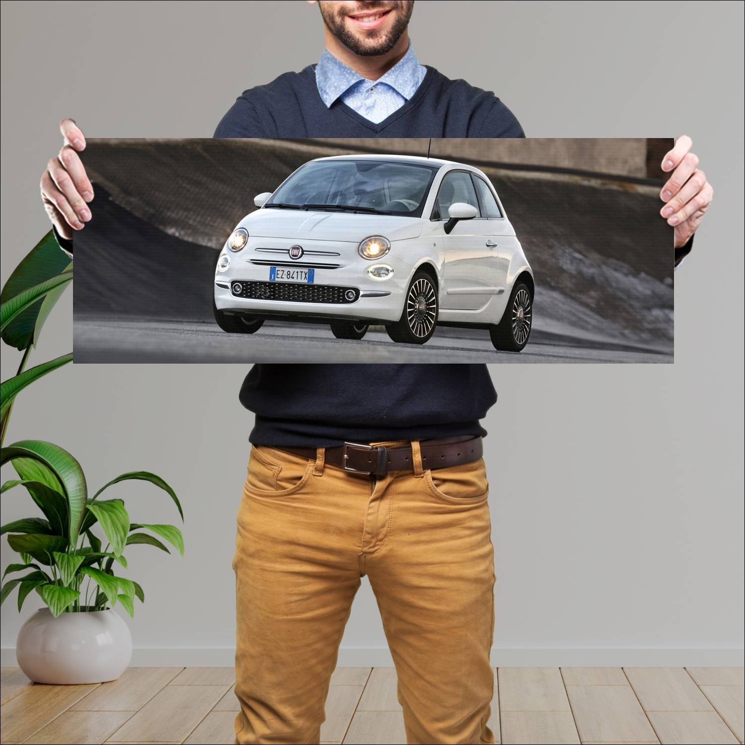 Cuadro grande 30x80cm 2015 fiat 500 auto 71 Fiat