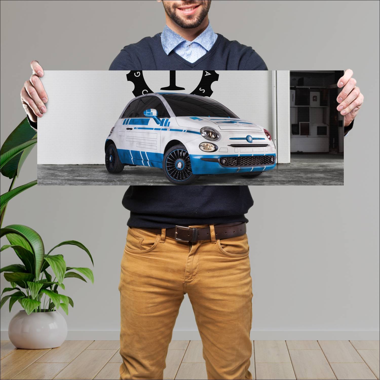 Cuadro grande 30x80cm 2015 fiat 500 r2 d2 auto 73 Fiat