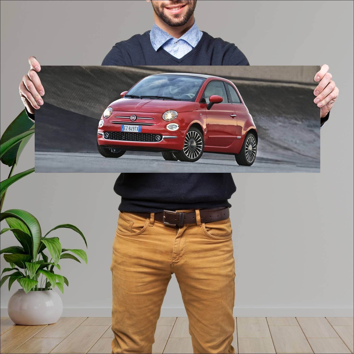 Cuadro grande 30x80cm 2015 fiat 500c auto 80 Fiat