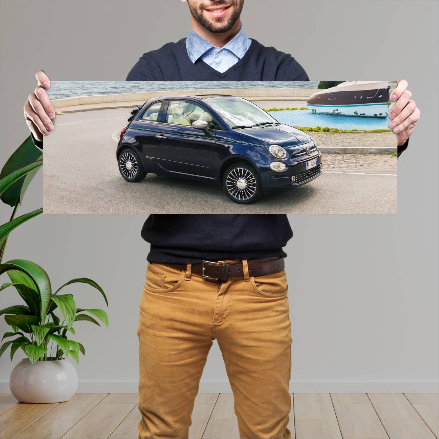 Cuadro grande 30x80cm 2016 fiat 500c riva auto 100 Fiat