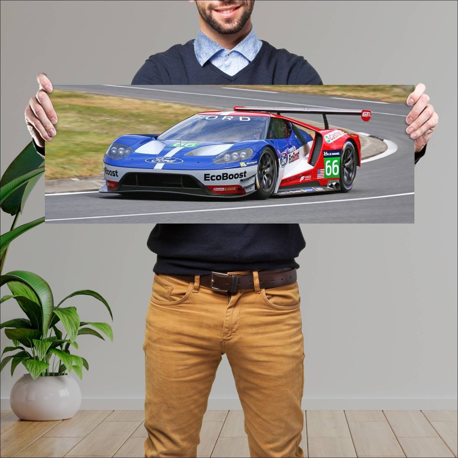 Cuadro grande 30x80cm 2016 ford gt race car auto 154 Ford