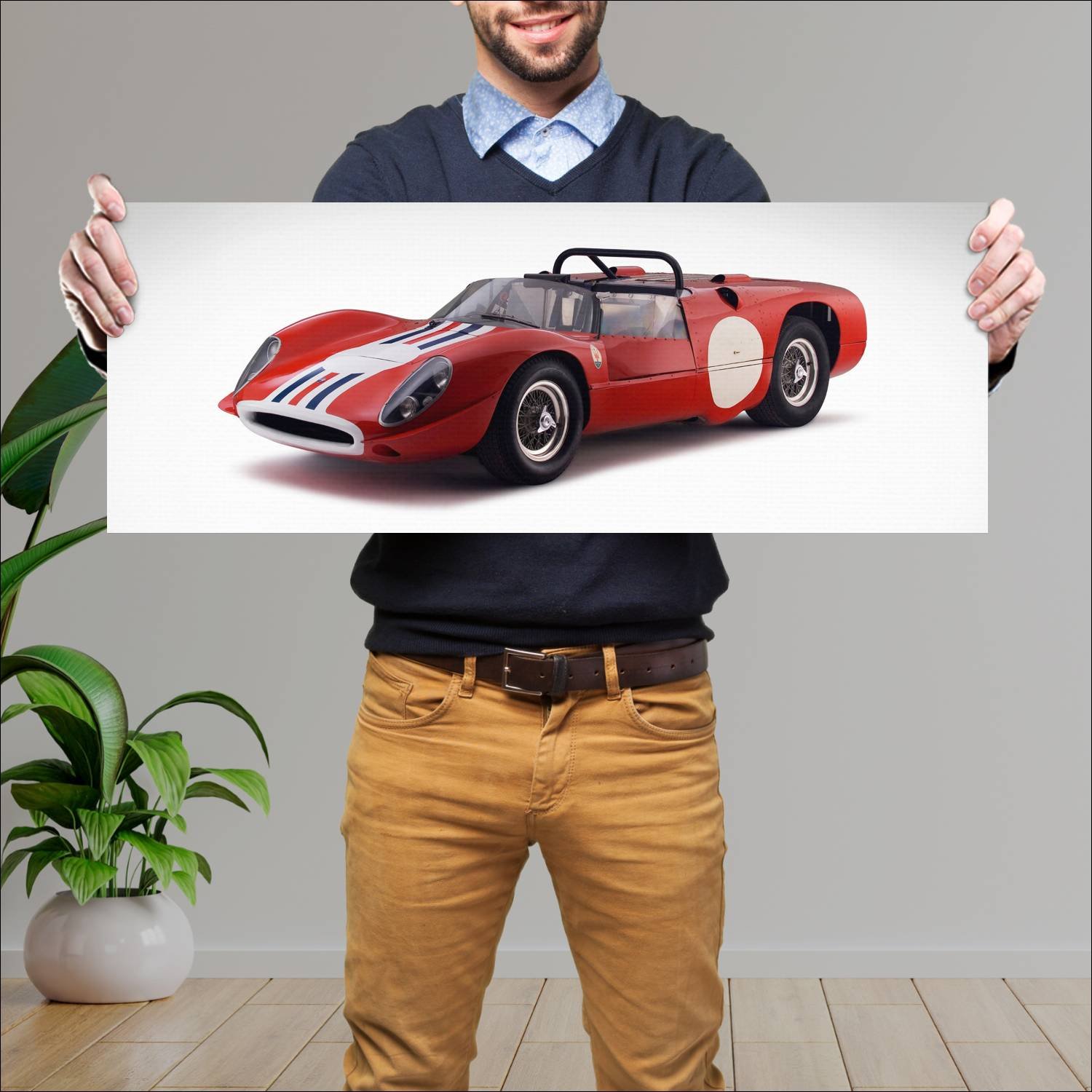 Cuadro grande 30x80cm 1965 maserati tipo 65 birdca 63 Maserati