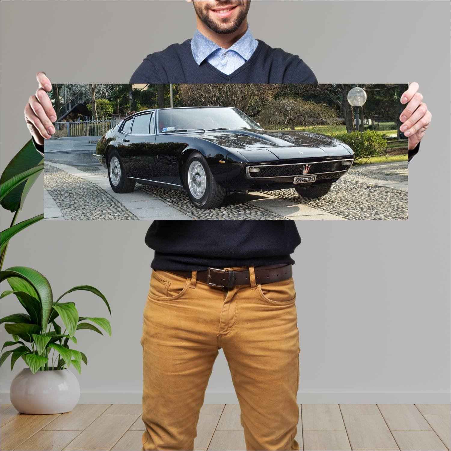Cuadro grande 30x80cm 1967 maserati ghibli auto 66 Maserati
