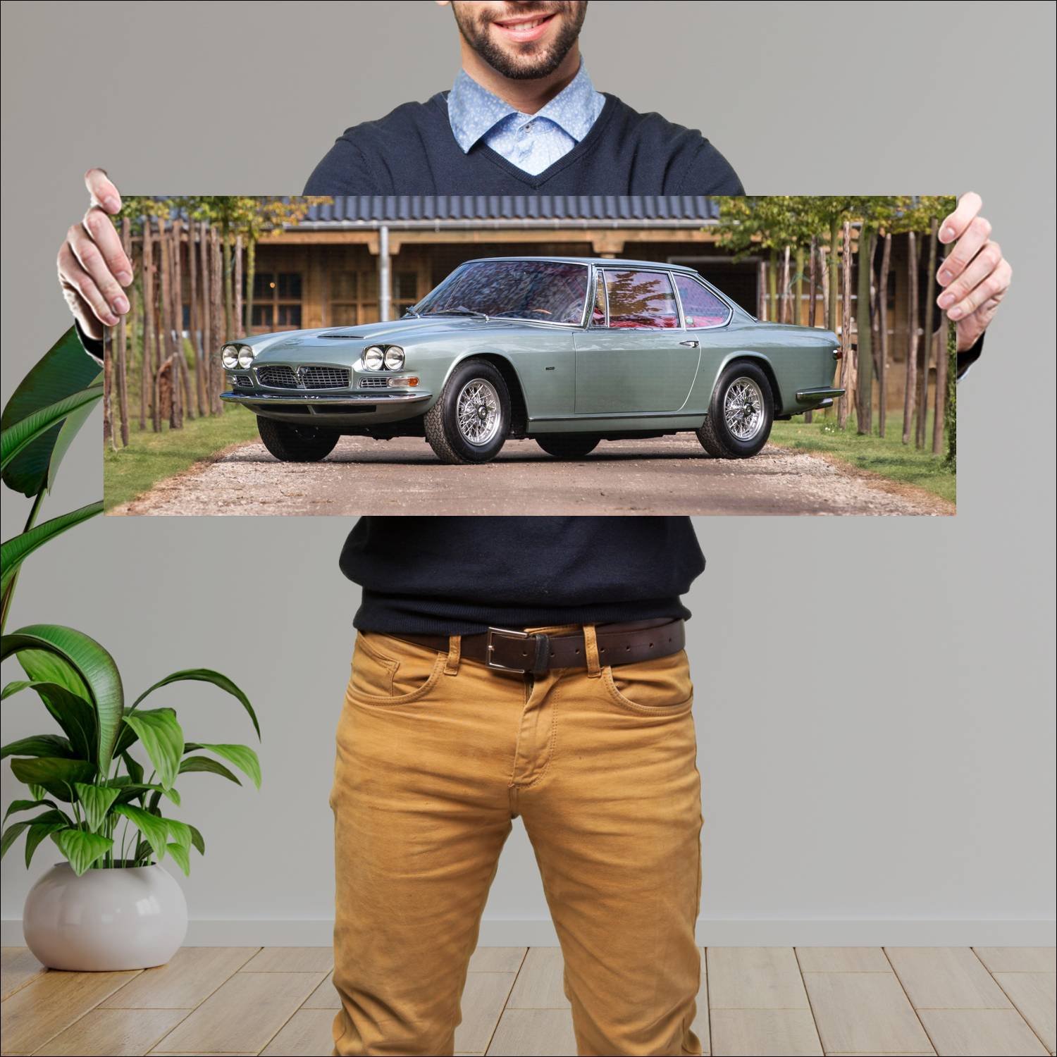 Cuadro grande 30x80cm 1968 maserati mexico by frua 70 Maserati