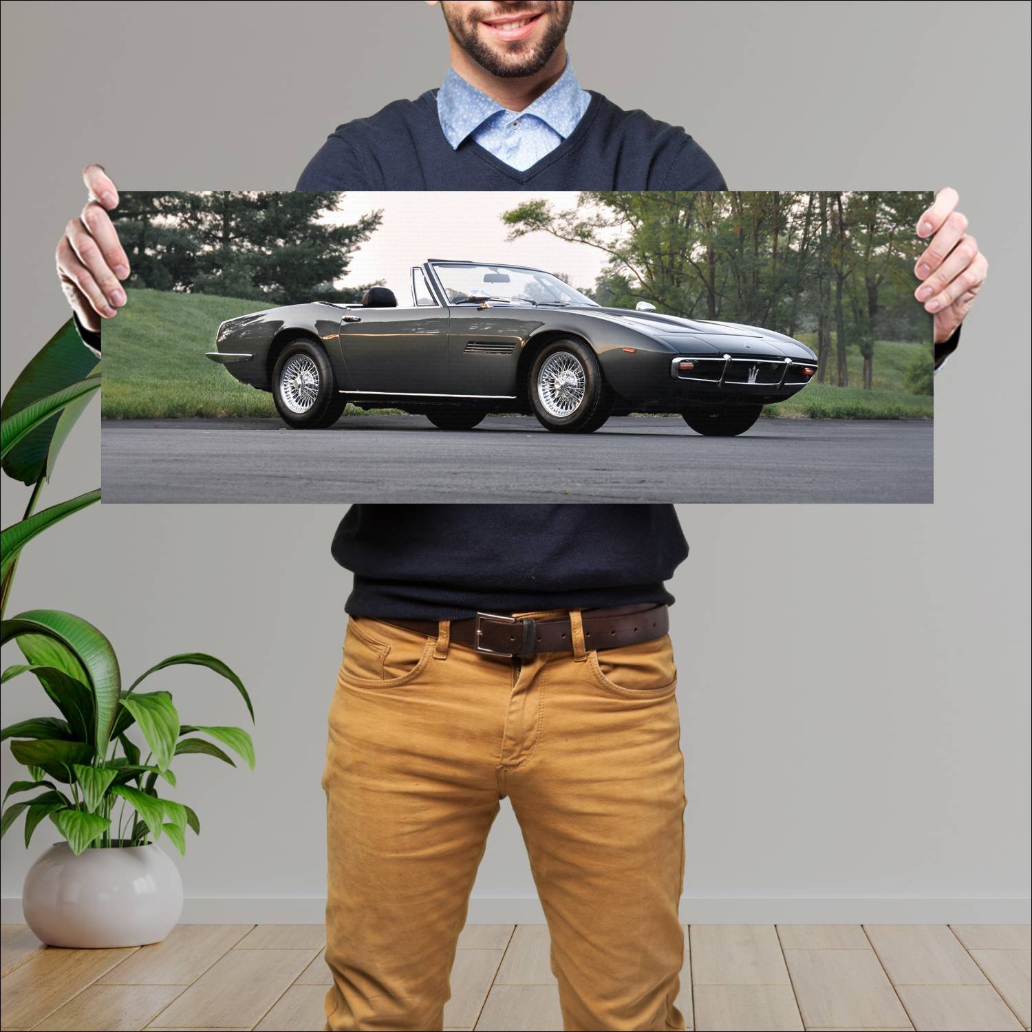 Cuadro grande 30x80cm 1969 maserati ghibli spyder 72 Maserati