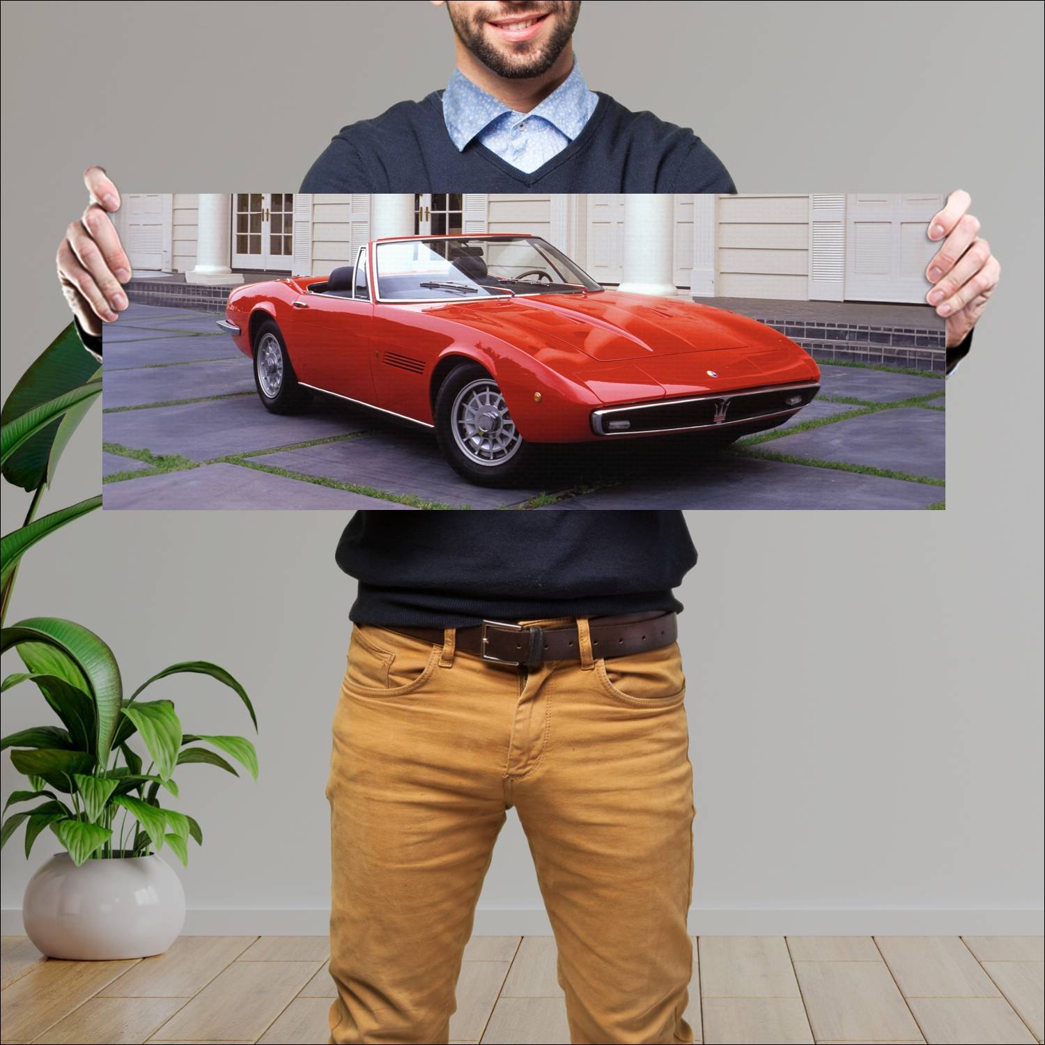 Cuadro grande 30x80cm 1969 maserati ghibli spyder 73 Maserati