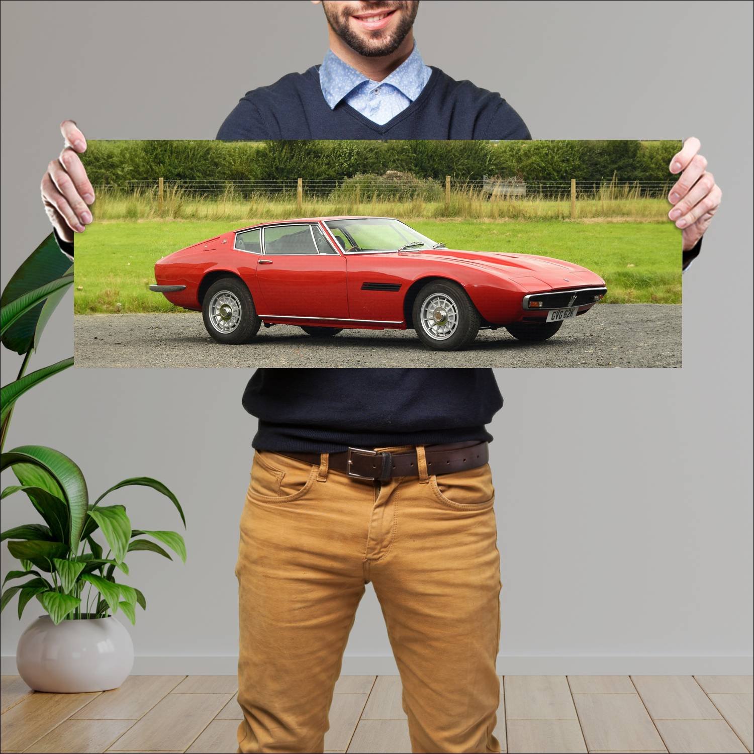 Cuadro grande 30x80cm 1970 maserati ghibli ss uk 5 77 Maserati