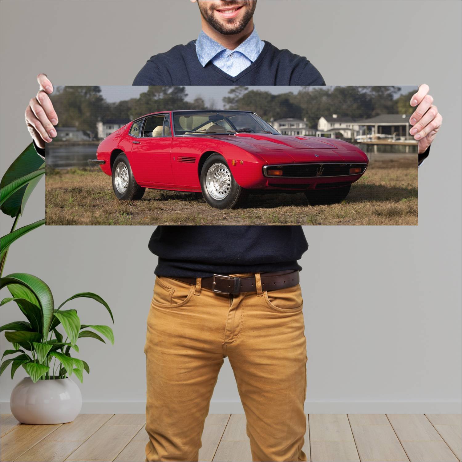Cuadro grande 30x80cm 1970 maserati ghibli ss us 5 78 Maserati
