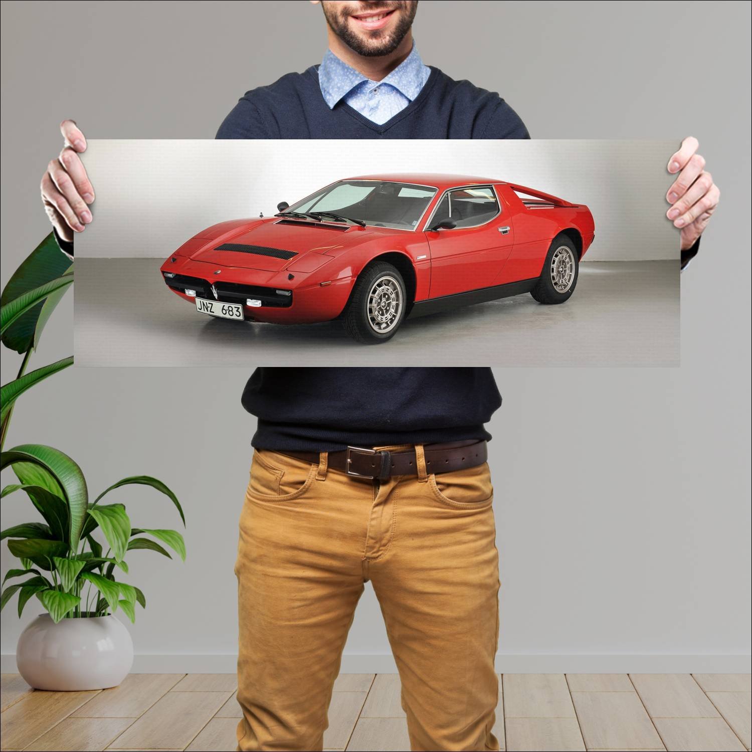 Cuadro grande 30x80cm 1975 maserati merak ss auto 84 Maserati