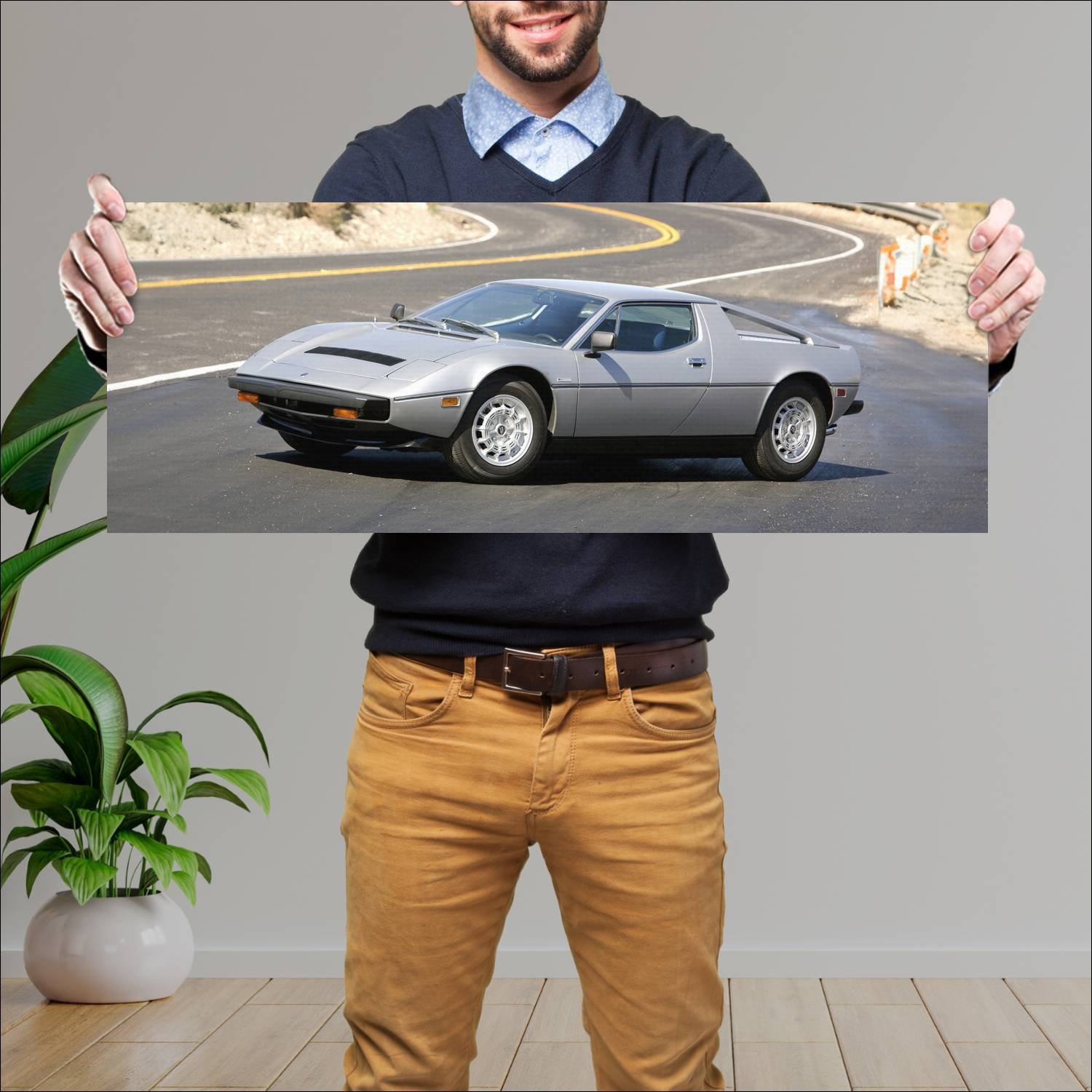 Cuadro grande 30x80cm 1977 maserati merak ss us 60 89 Maserati