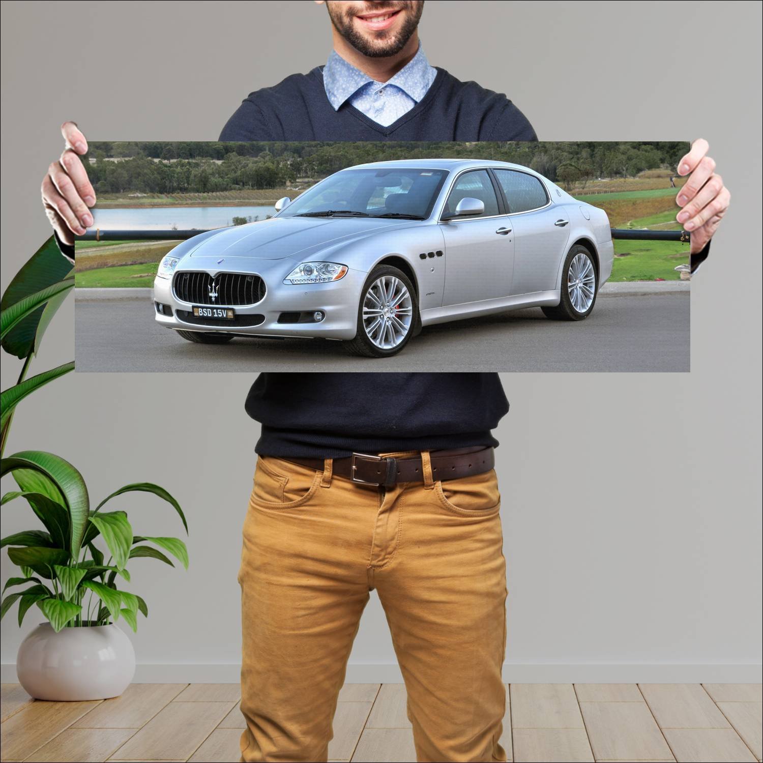 Cuadro grande 30x80cm 2008 maserati quattroporte a 140 Maserati