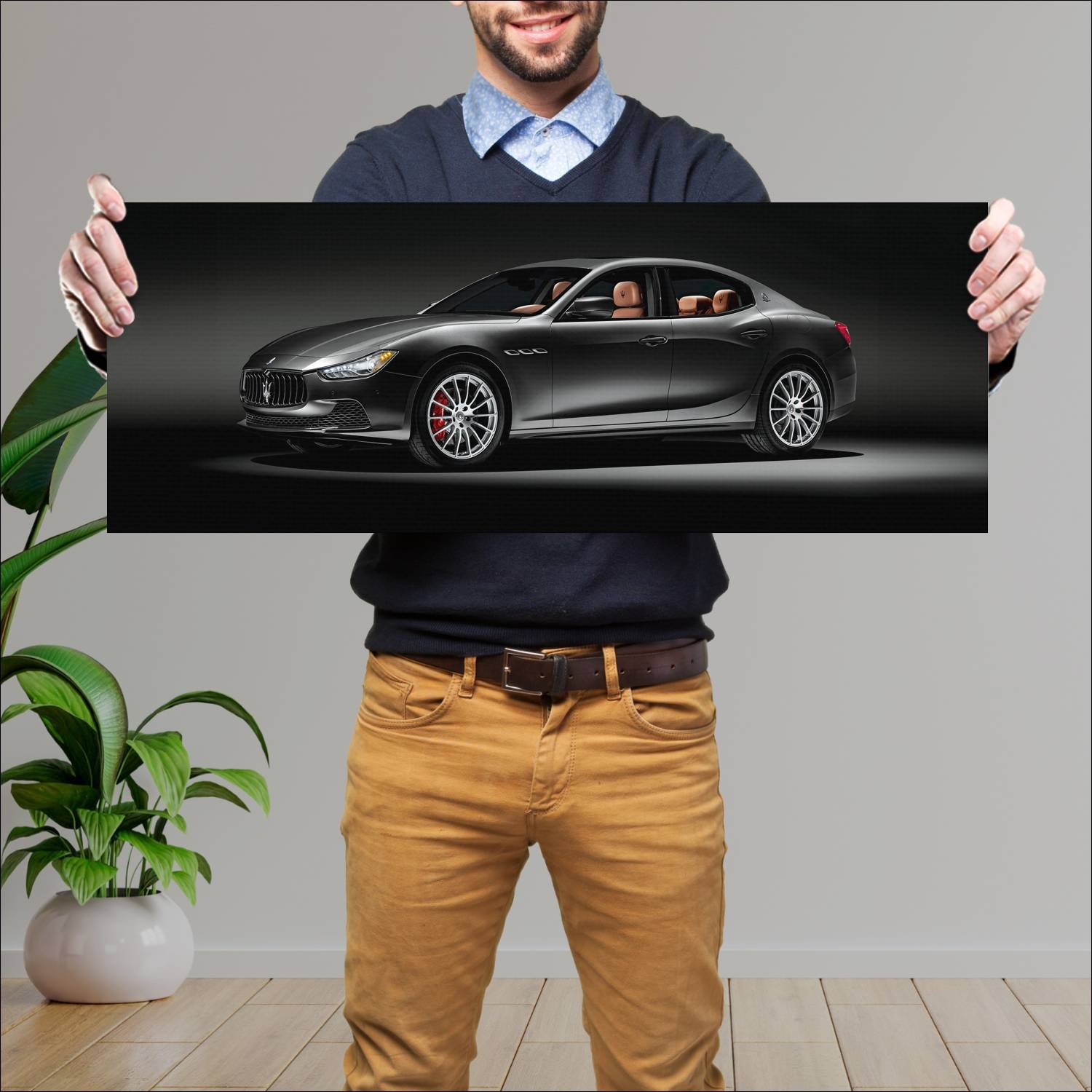 Cuadro grande 30x80cm 2014 maserati ghibli 100th a 221 Maserati