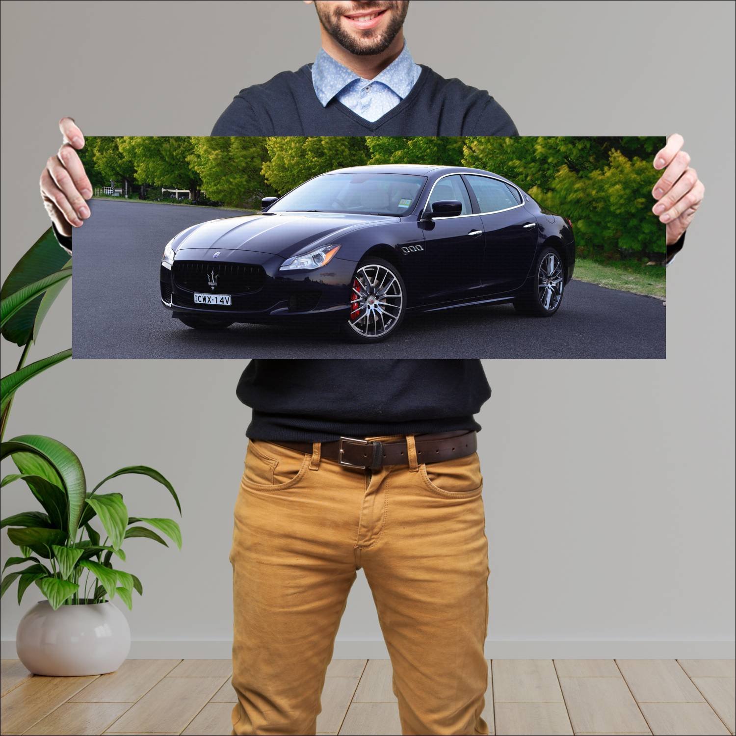 Cuadro grande 30x80cm 2014 maserati quattroporte g 230 Maserati