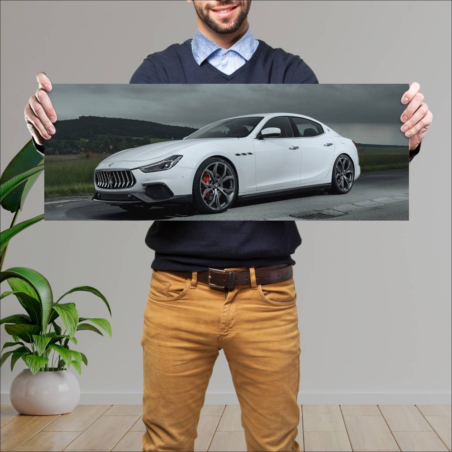 Cuadro grande 30x80cm 2018 maserati ghibli granspo 286 Maserati