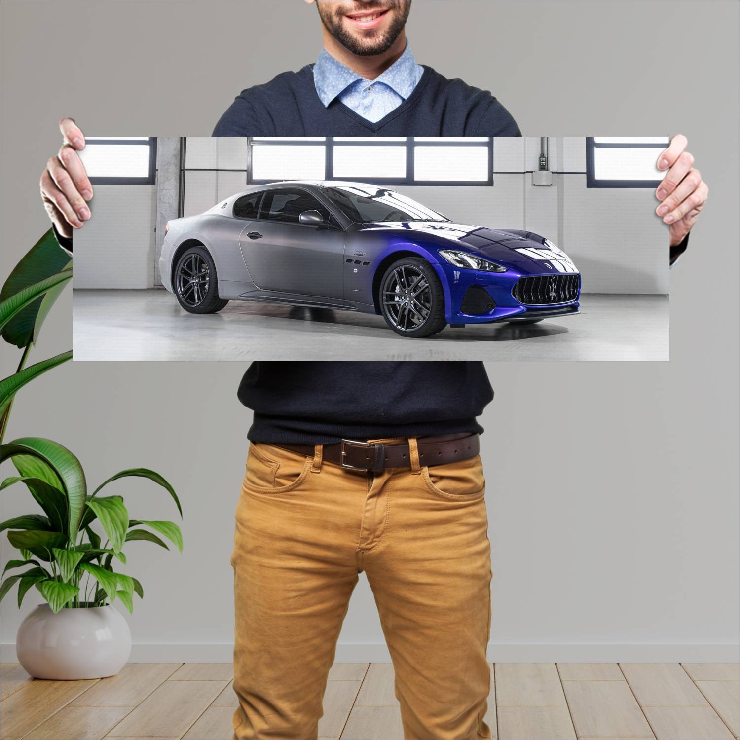 Cuadro grande 30x80cm 2019 maserati granturismo ze 305 Maserati