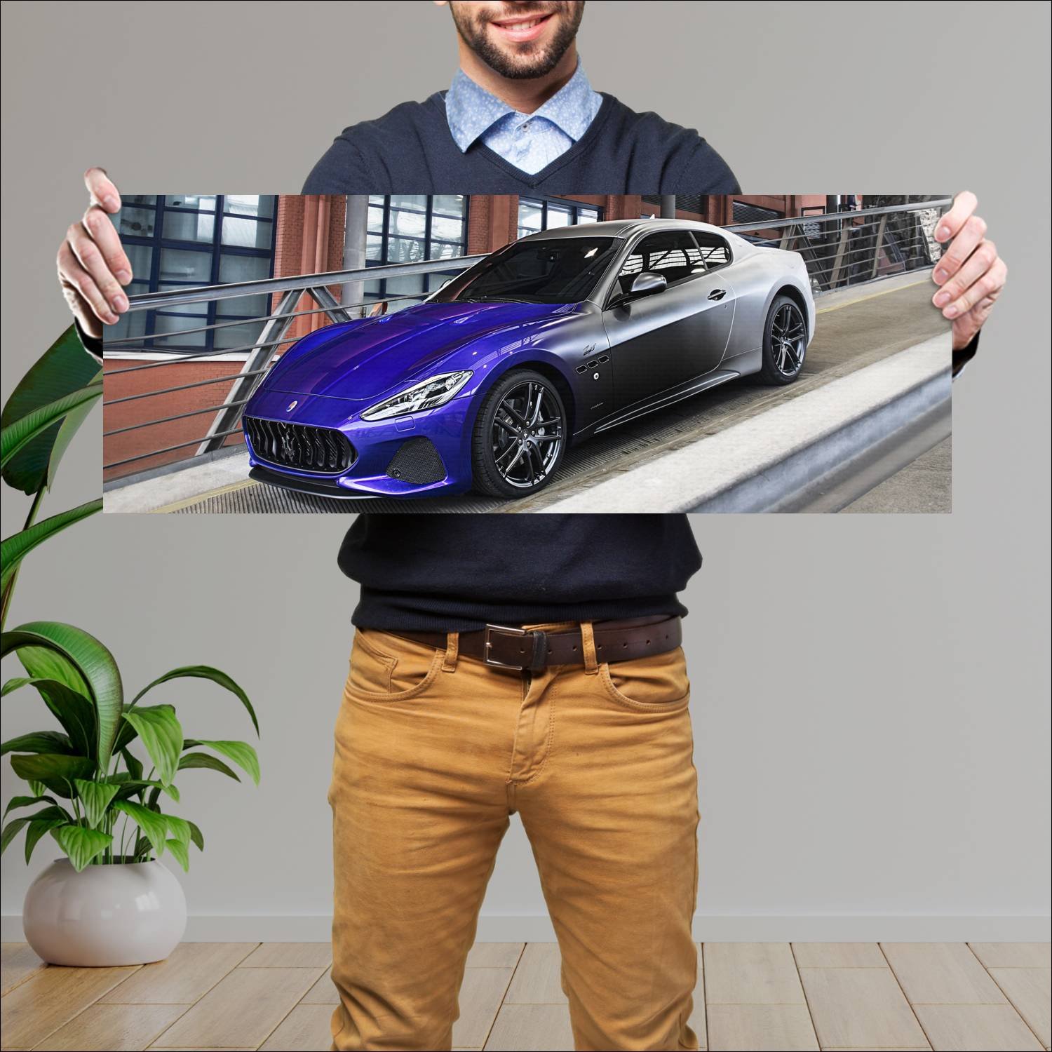 Cuadro grande 30x80cm 2019 maserati granturismo ze 306 Maserati