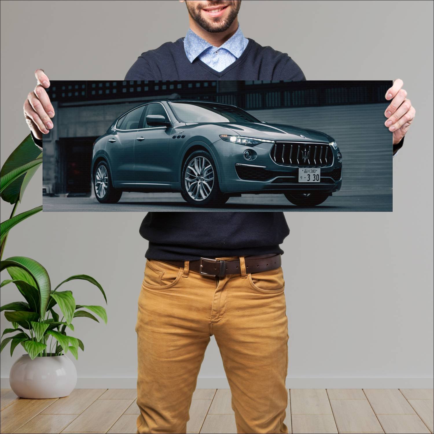 Cuadro grande 30x80cm 2022 maserati levante hybrid 361 Maserati