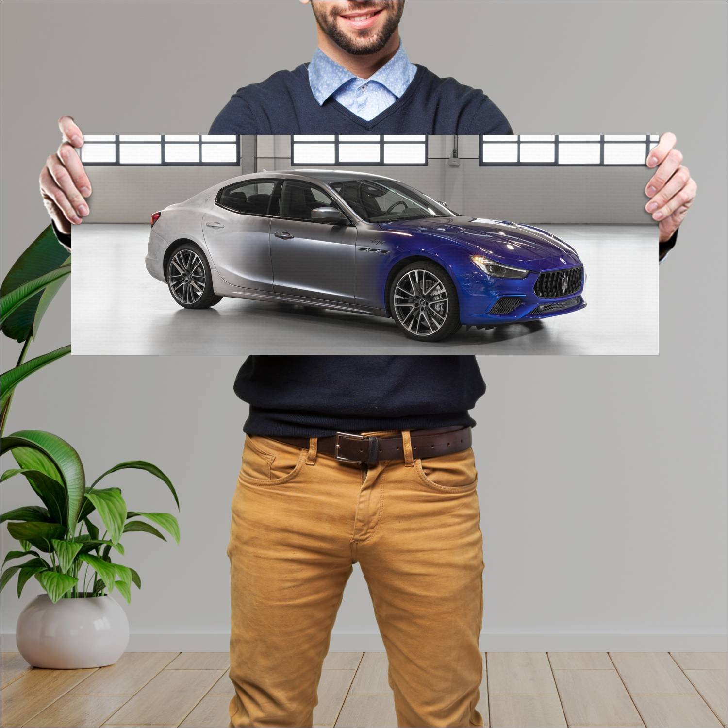 Cuadro grande 30x80cm 2023 maserati ghibli trofeo 371 Maserati