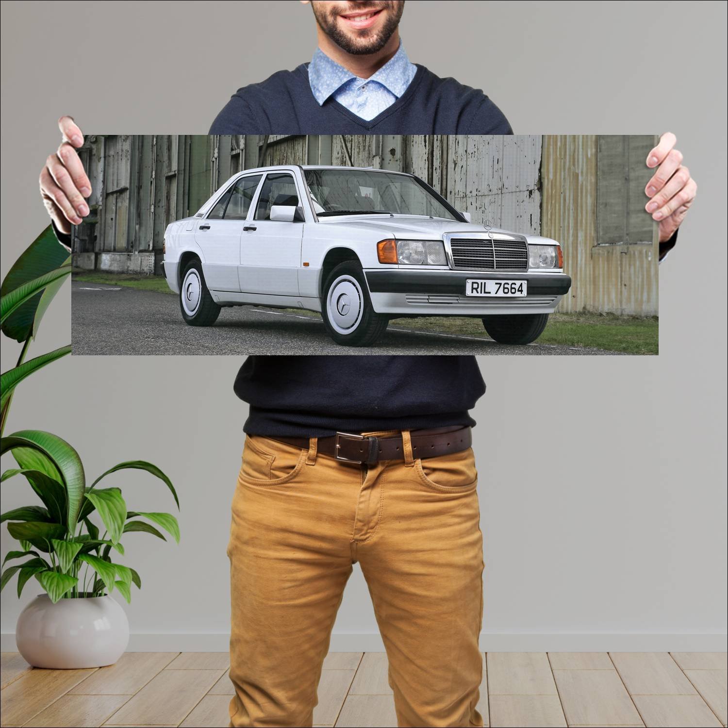 Cuadro grande 30x80cm 1988 mercedes benz 190 e uk 125 Mercedes Benz