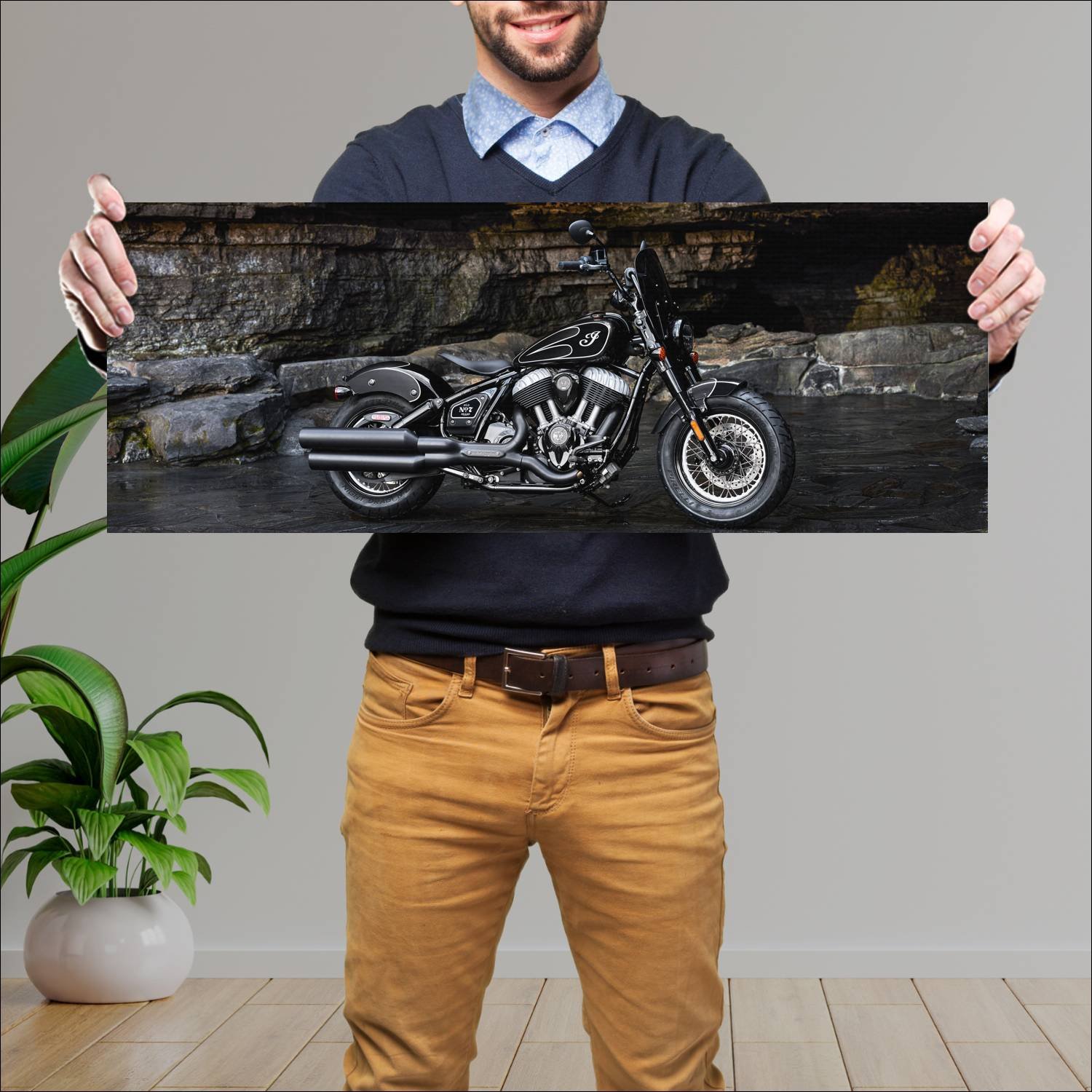 Cuadro grande 30x80cm indian chief bobber Moto