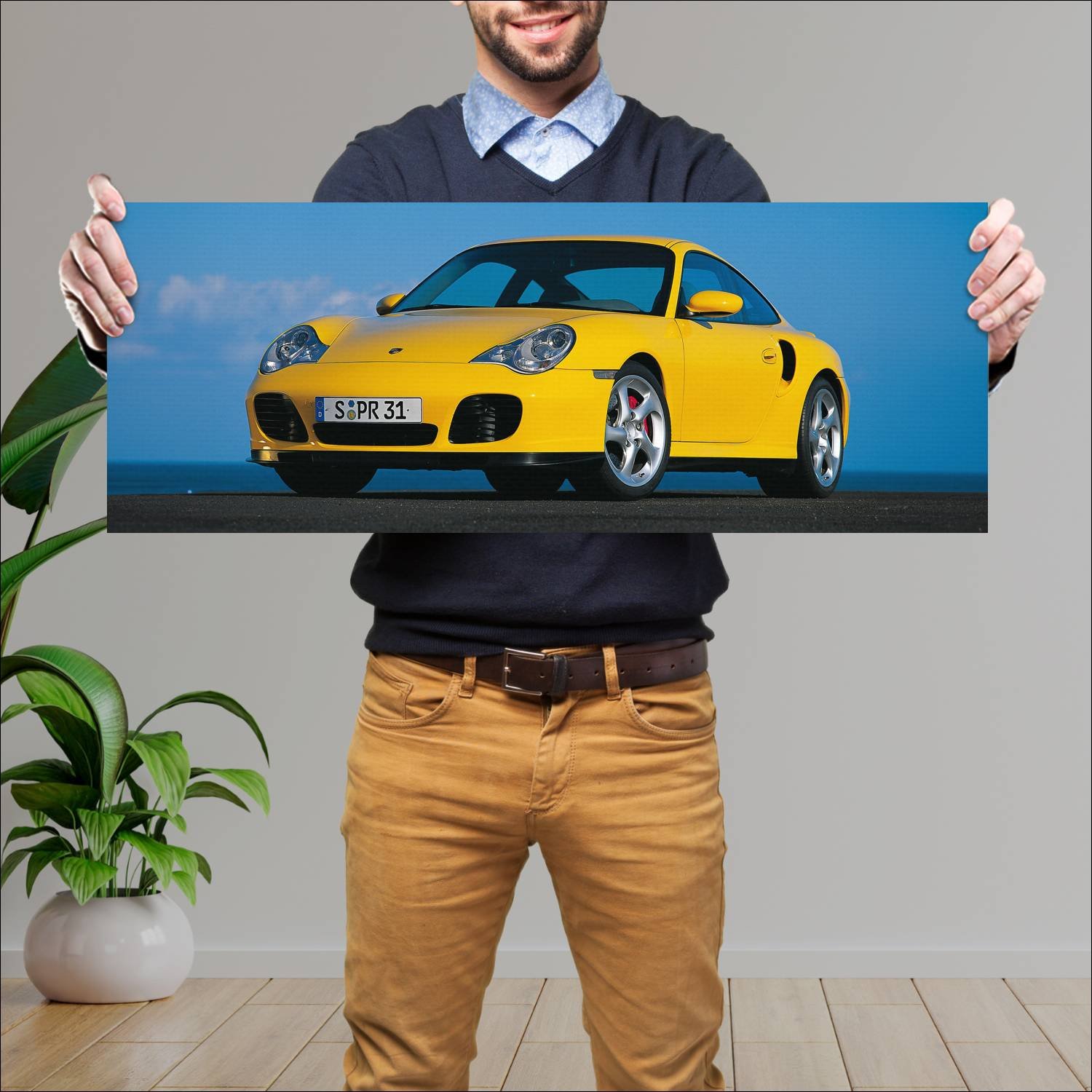 Cuadro grande 30x80cm 2000 porsche 911 turbo auto 338 Porsche