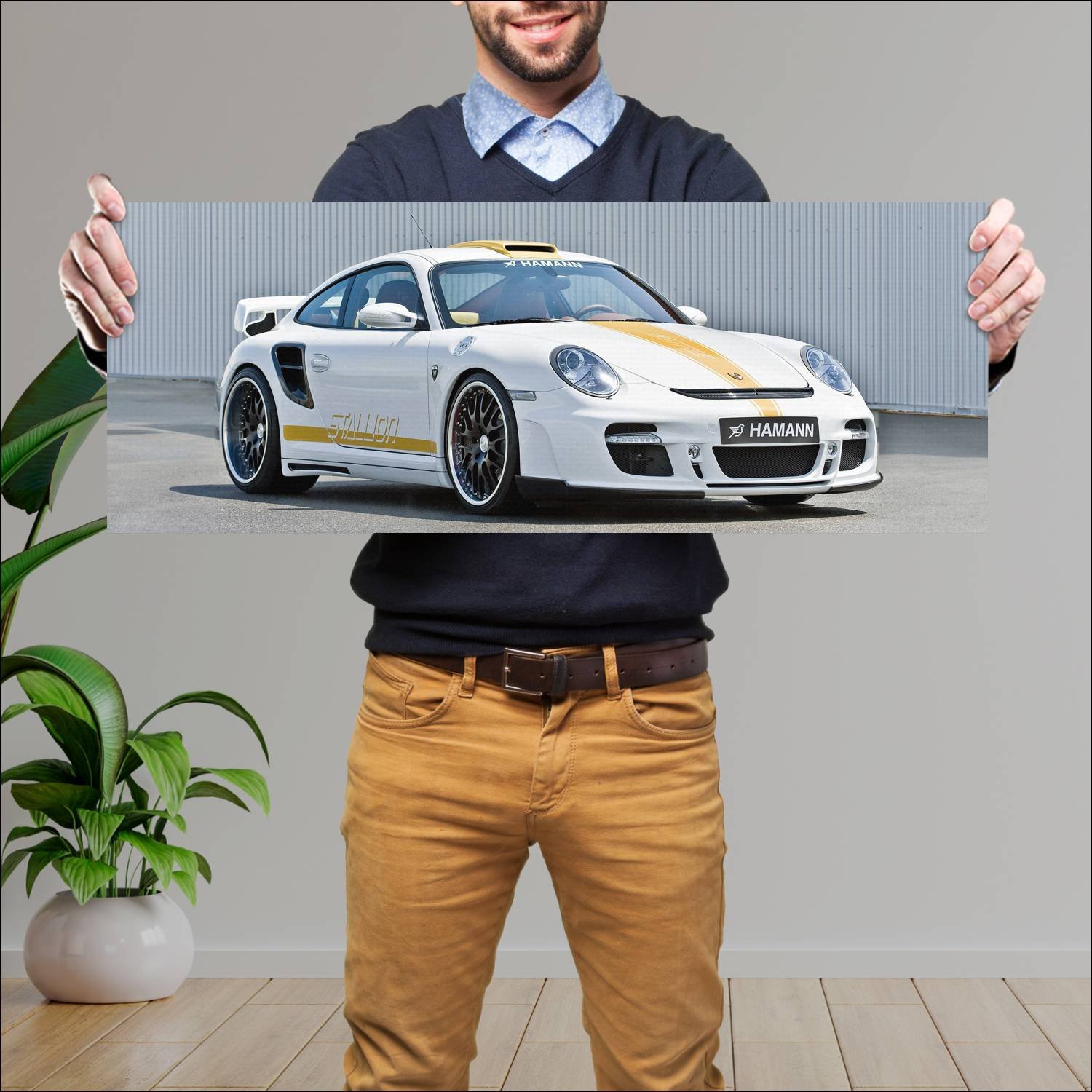 Cuadro grande 30x80cm 2008 hamann stallion auto 506 Porsche