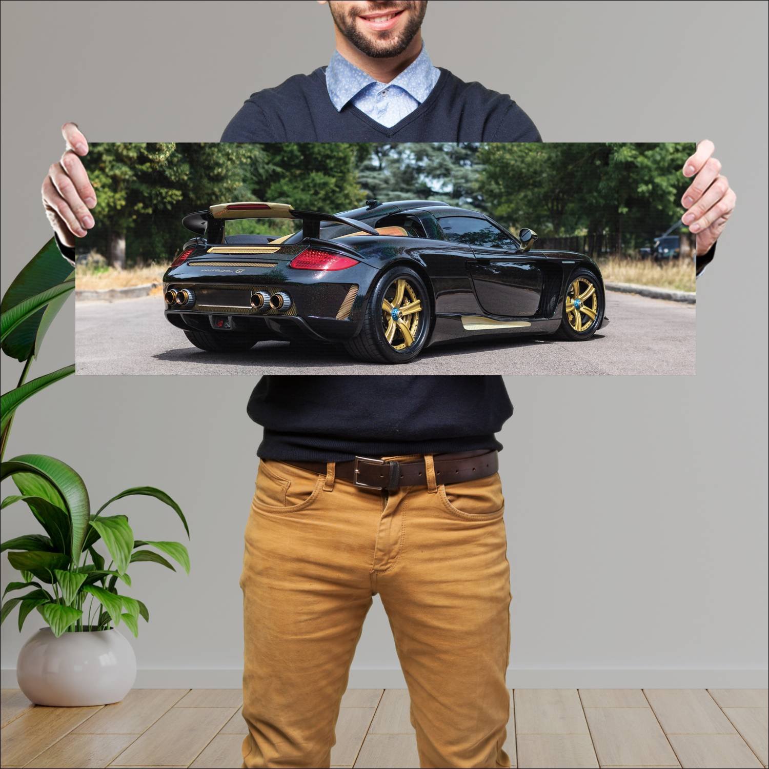 Cuadro grande 30x80cm 2009 gemballa mirage gt gold 560 Porsche