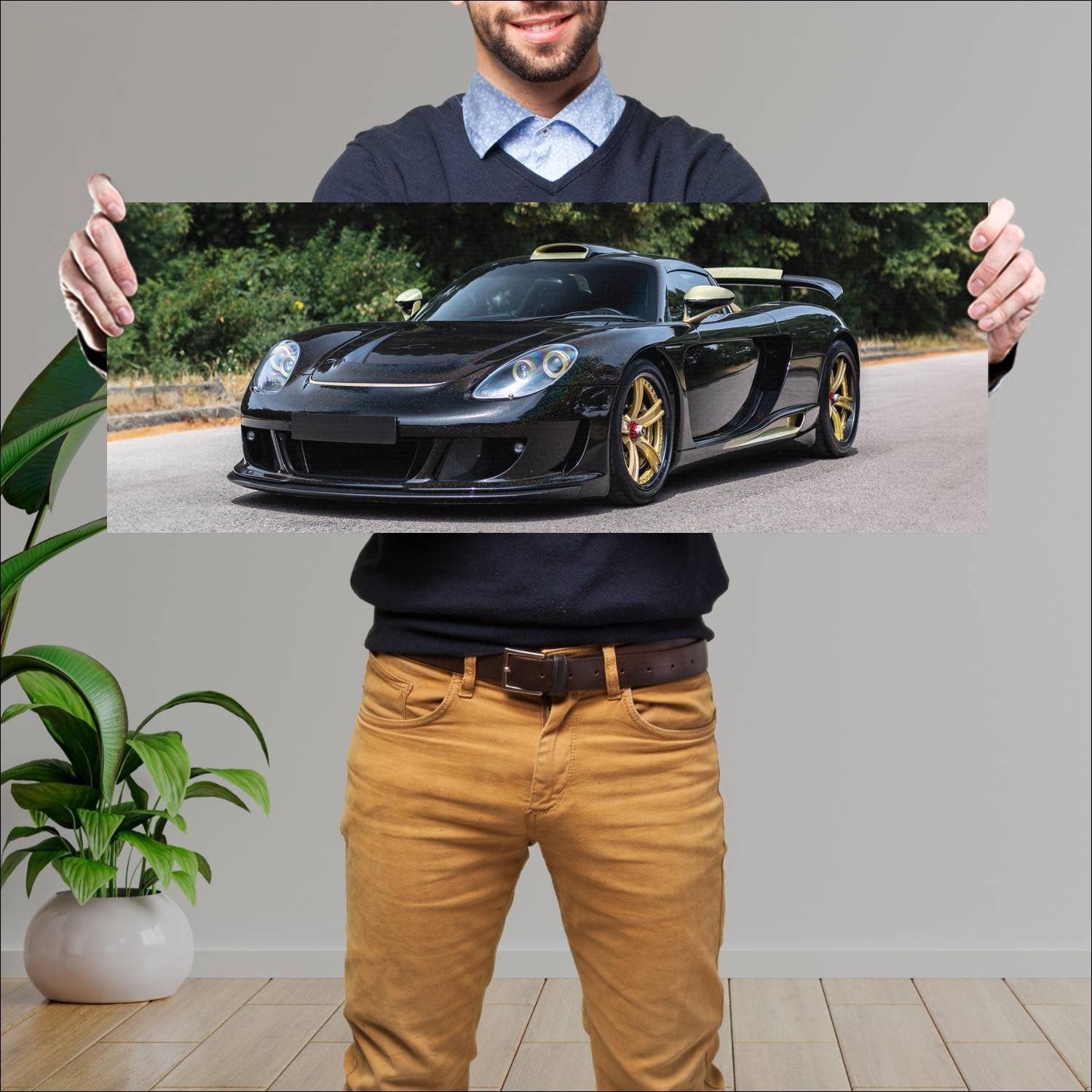Cuadro grande 30x80cm 2009 gemballa mirage gt gold 561 Porsche