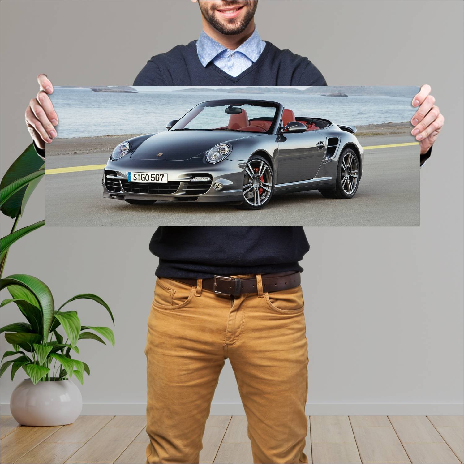 Cuadro grande 30x80cm 2009 porsche 911 turbo cabri 585 Porsche