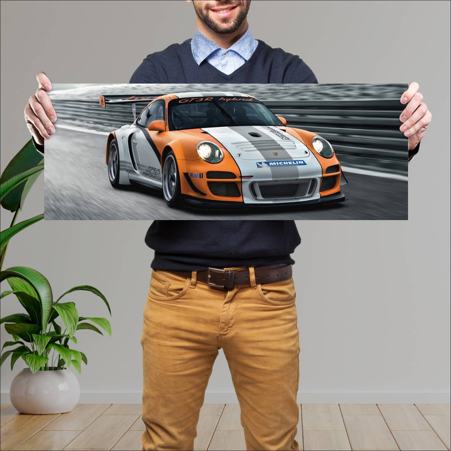 Cuadro grande 30x80cm 2010 porsche 911 gt3 r hybri 627 Porsche