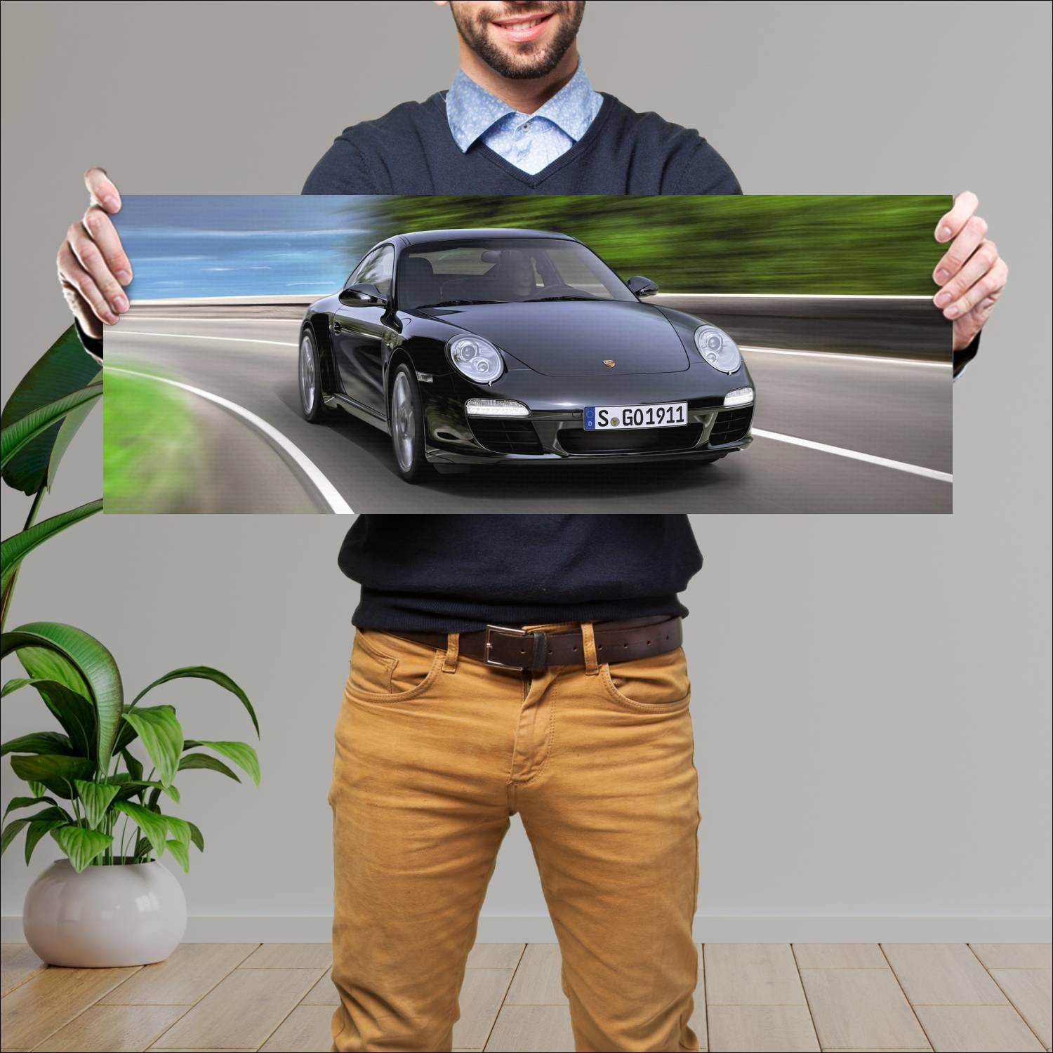 Cuadro grande 30x80cm 2011 porsche 911 coupe black 695 Porsche