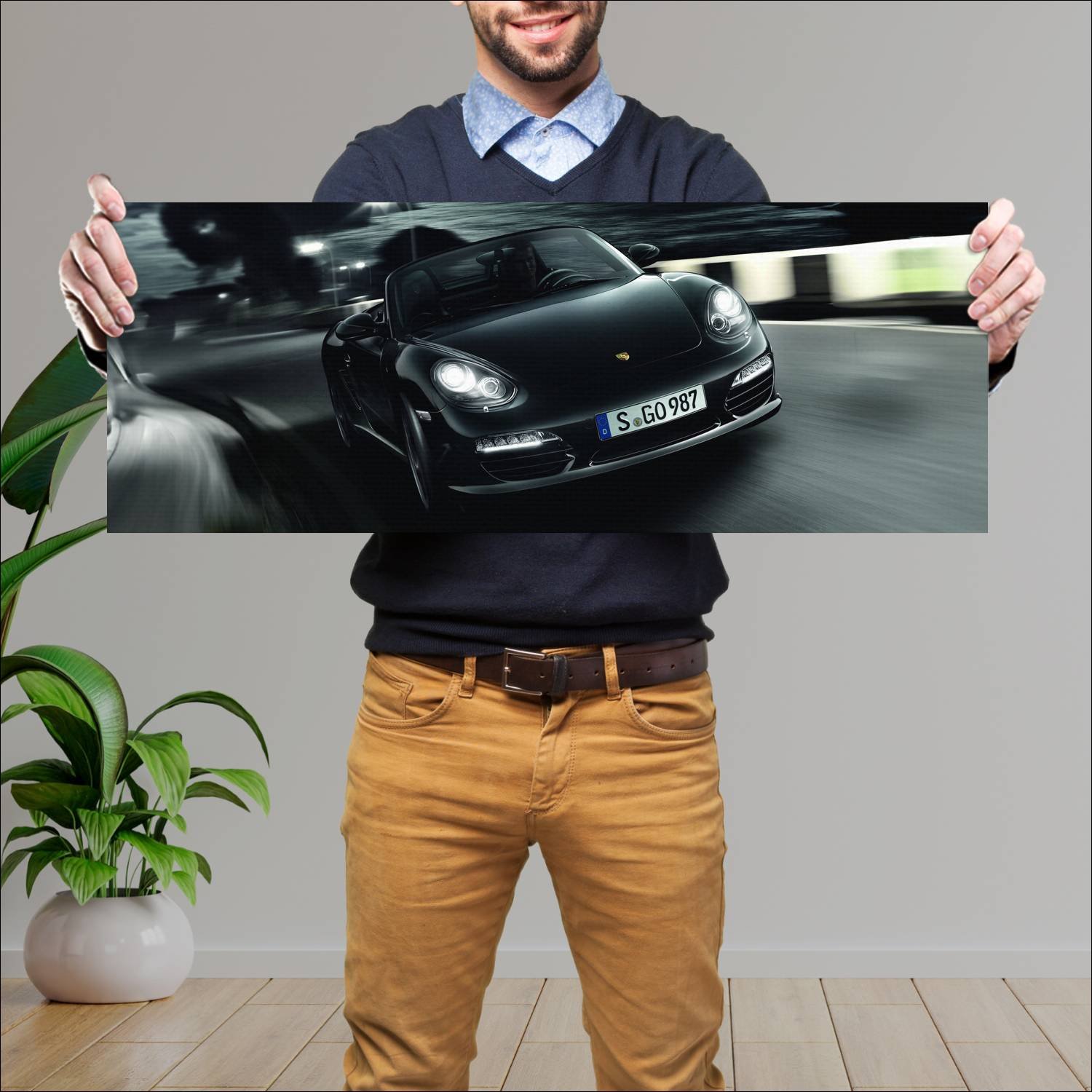 Cuadro grande 30x80cm 2011 porsche boxster s black 709 Porsche