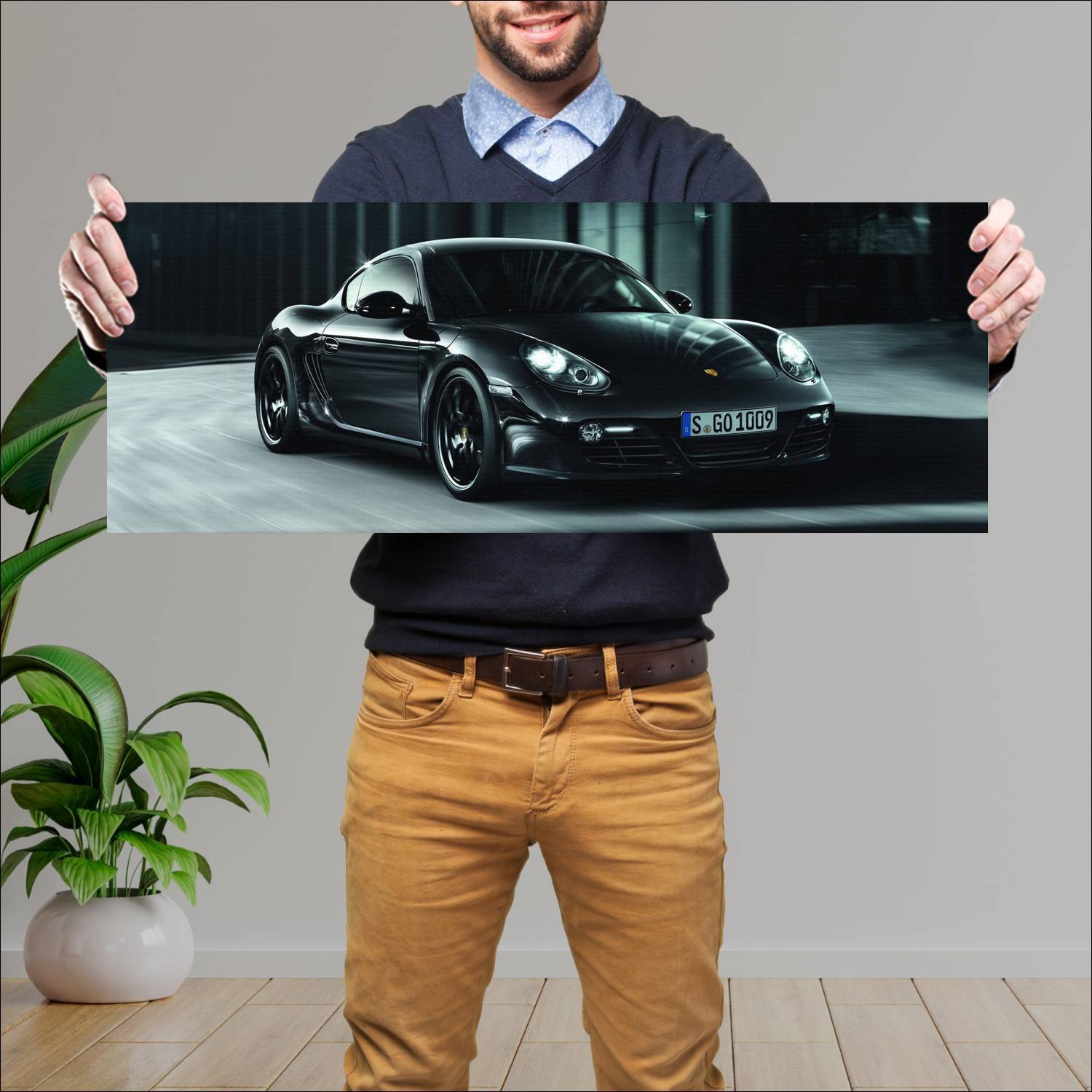 Cuadro grande 30x80cm 2011 porsche cayman s black 714 Porsche