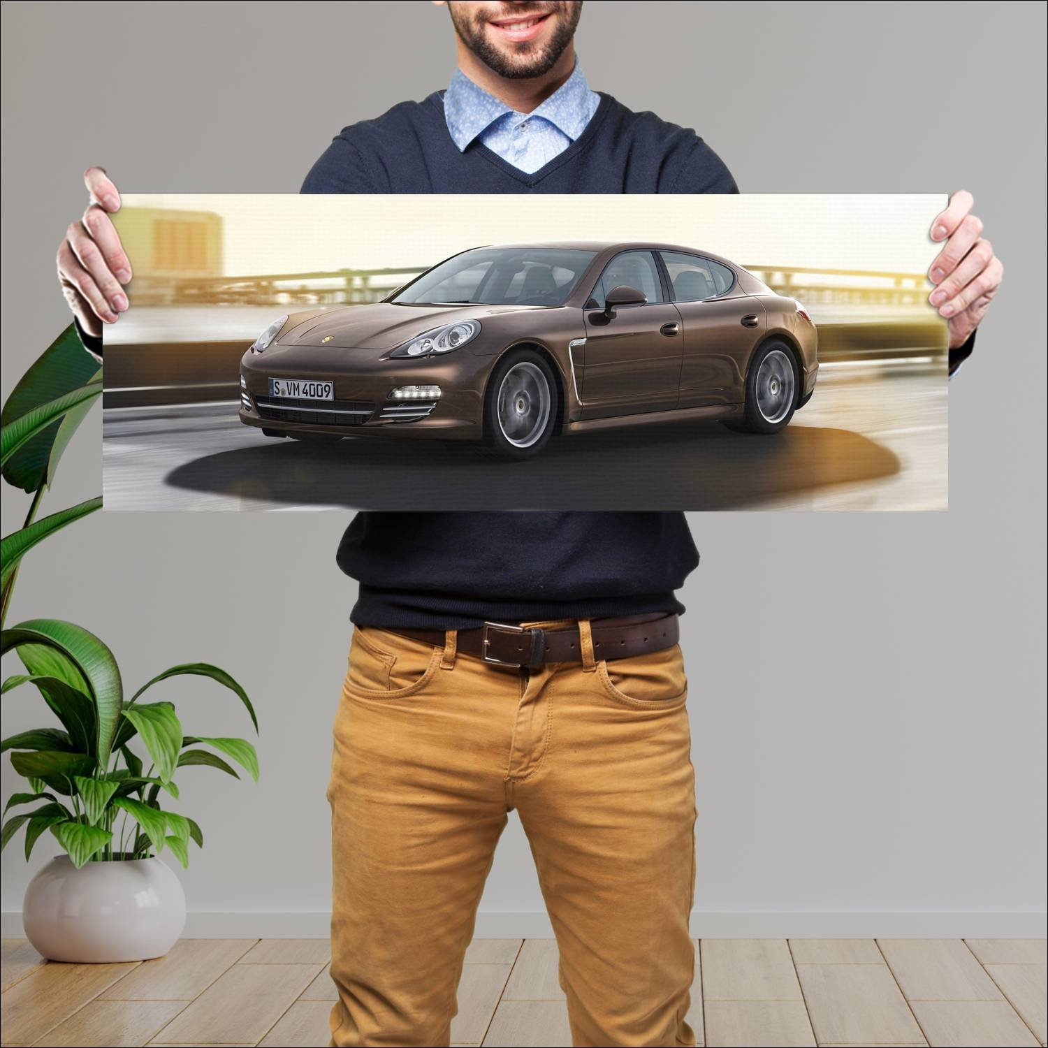 Cuadro grande 30x80cm 2012 porsche panamera platin 768 Porsche