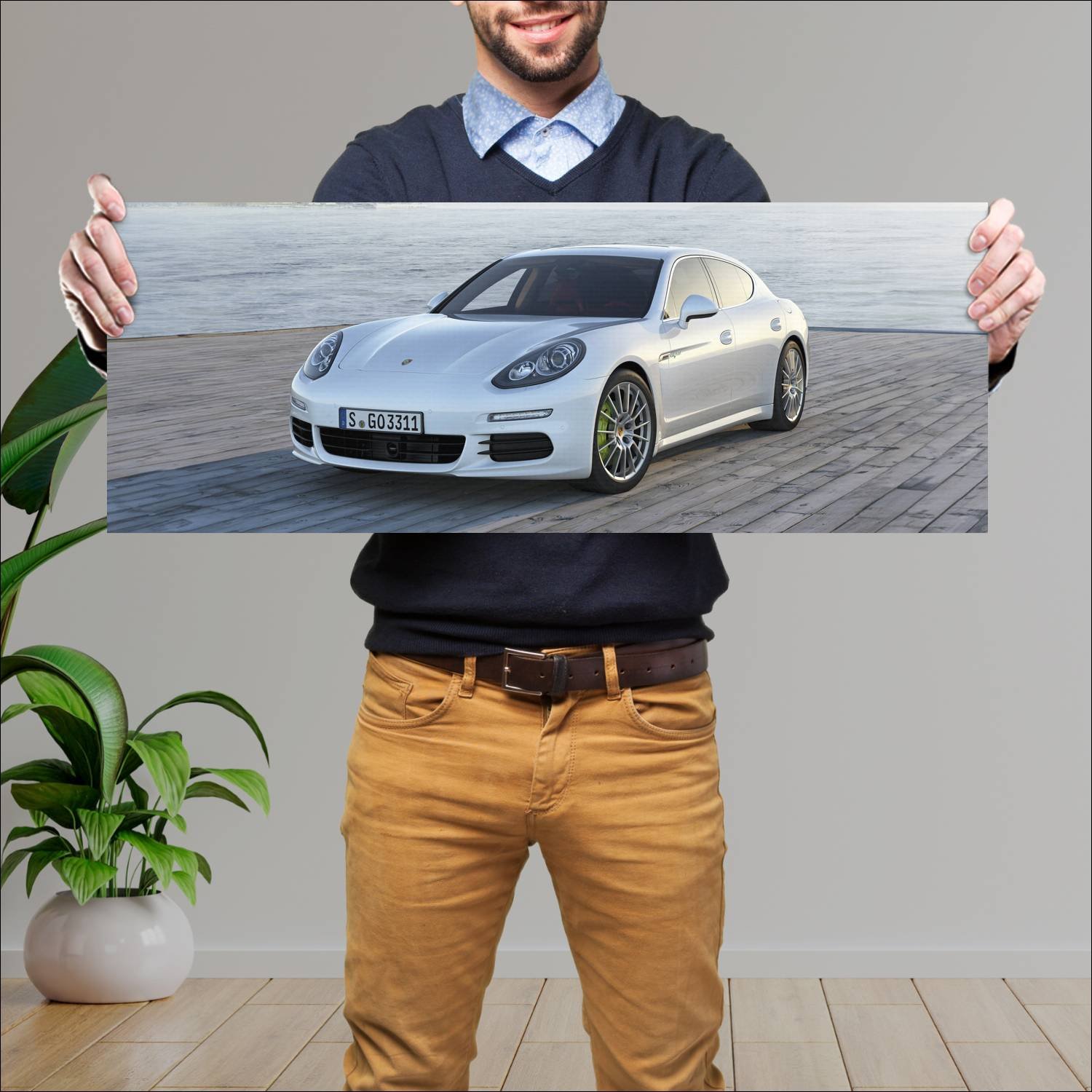 Cuadro grande 30x80cm 2013 porsche panamera s e hy 811 Porsche