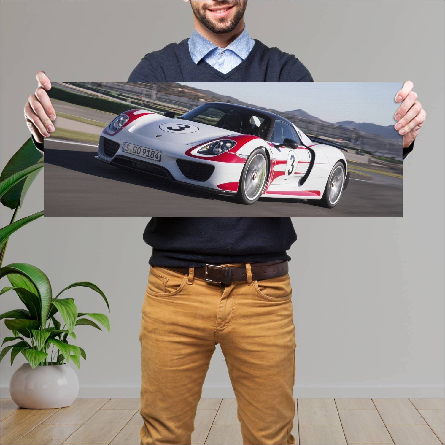 Cuadro grande 30x80cm 2014 porsche 918 spyder weis 848 Porsche