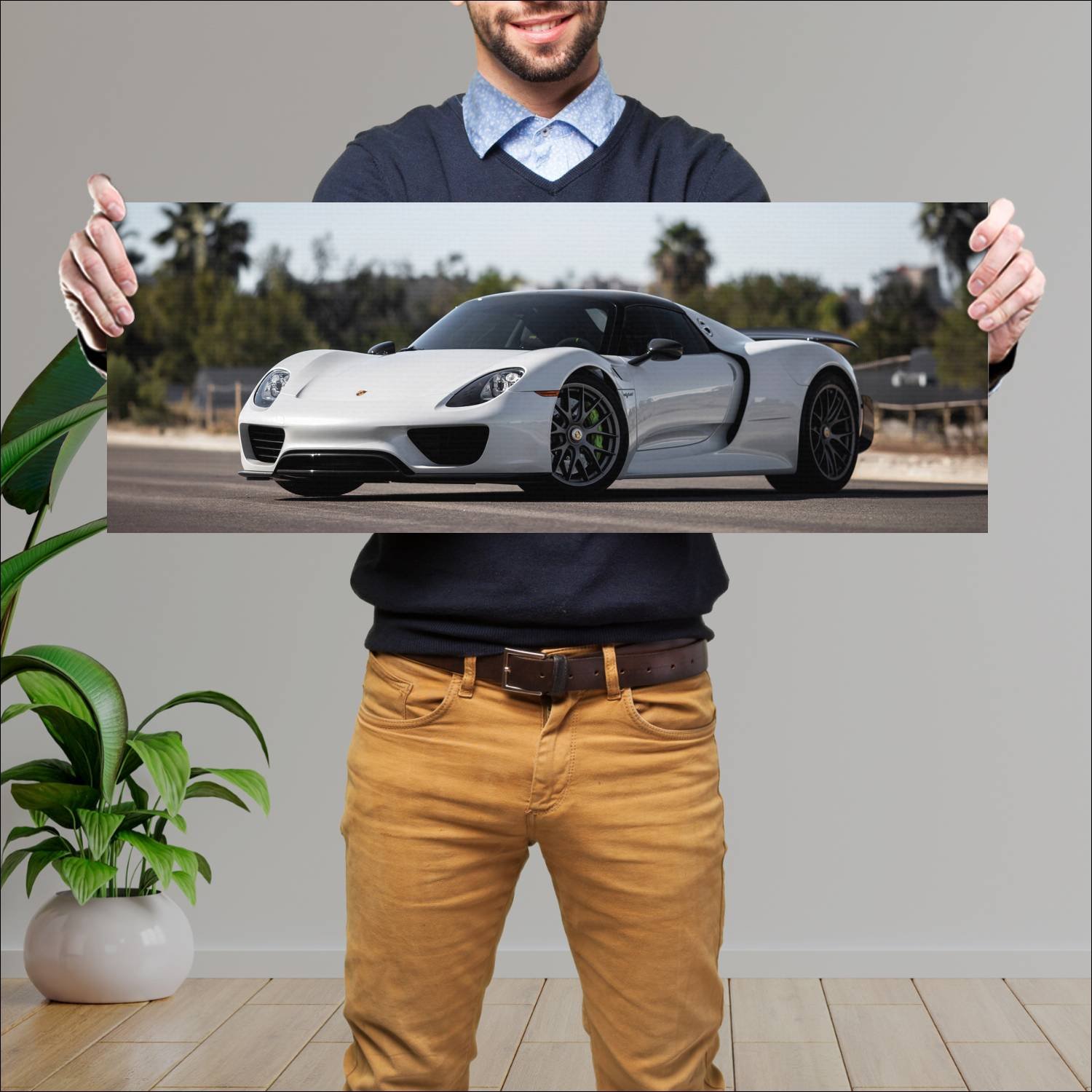 Cuadro grande 30x80cm 2014 porsche 918 spyder weis 849 Porsche