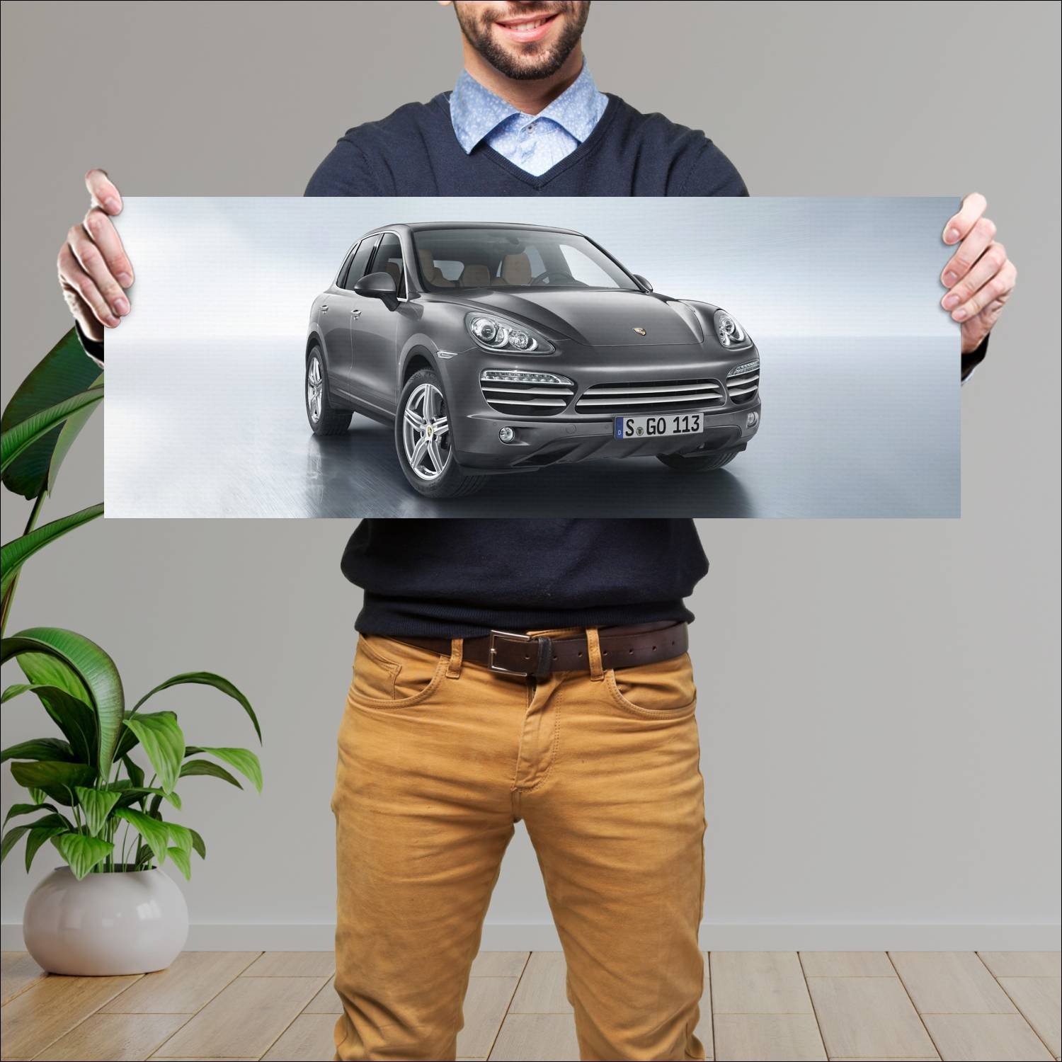Cuadro grande 30x80cm 2014 porsche cayenne platinu 854 Porsche