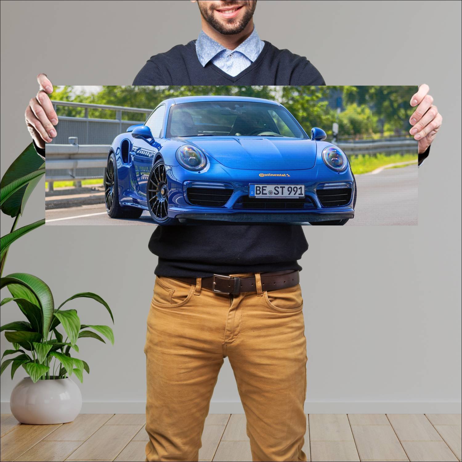 Cuadro grande 30x80cm 2017 porsche 911 turbo s blu 95 Porsche