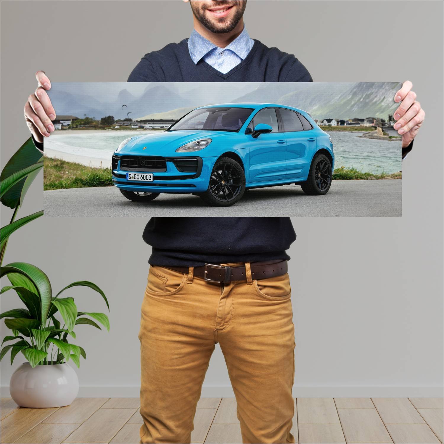 Cuadro grande 30x80cm 2021 porsche macan auto 473 Porsche