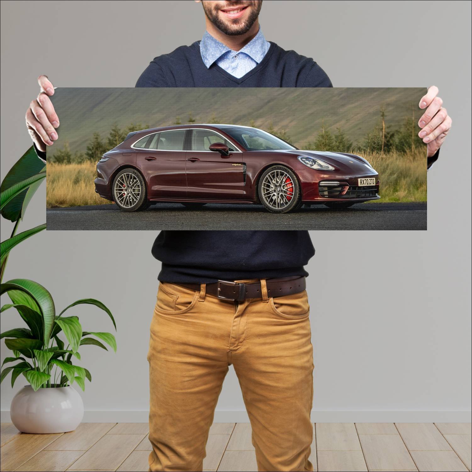 Cuadro grande 30x80cm 2021 porsche panamera s e hy 486 Porsche