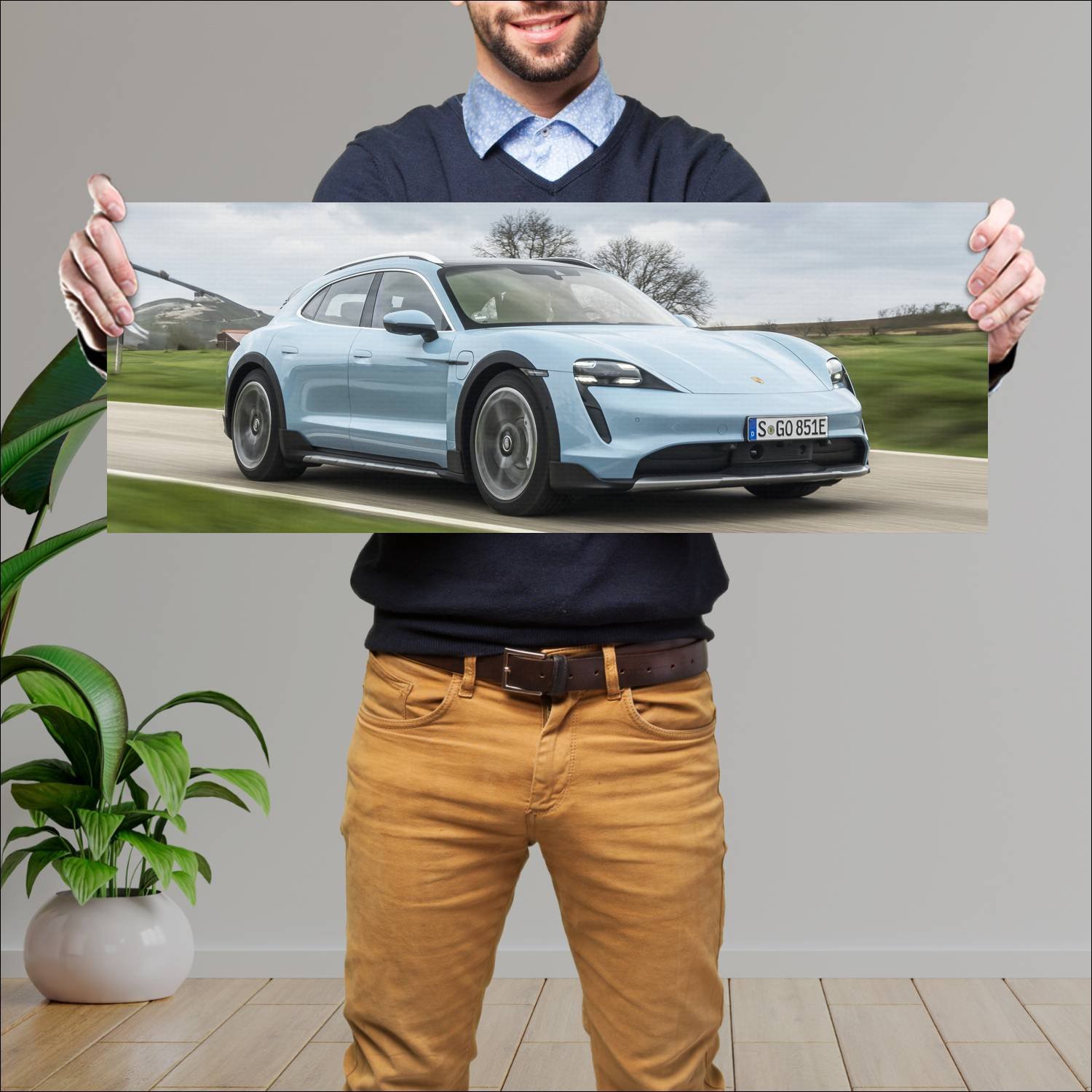 Cuadro grande 30x80cm 2021 porsche taycan s cross 498 Porsche