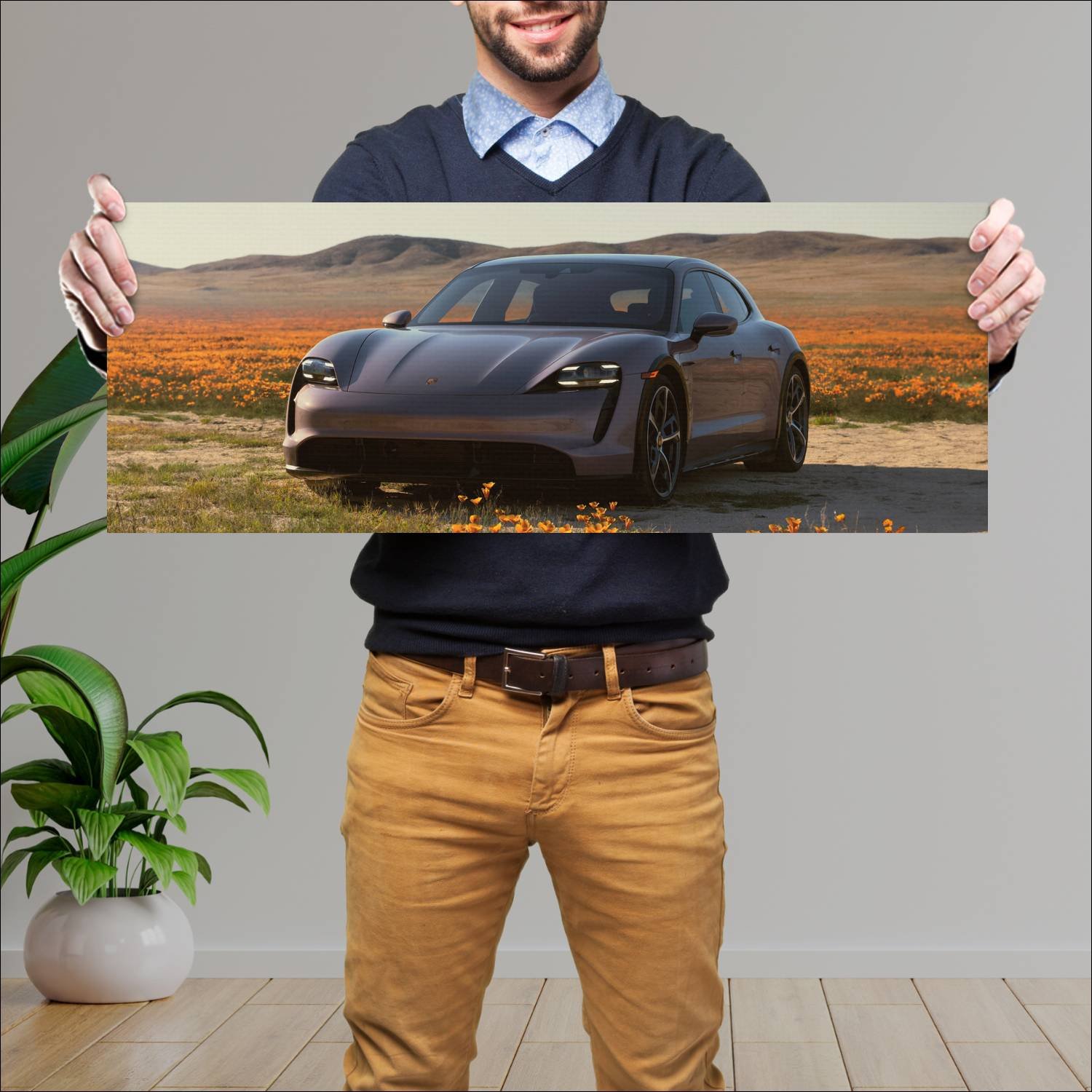 Cuadro grande 30x80cm 2022 porsche taycan turbo s 584 Porsche