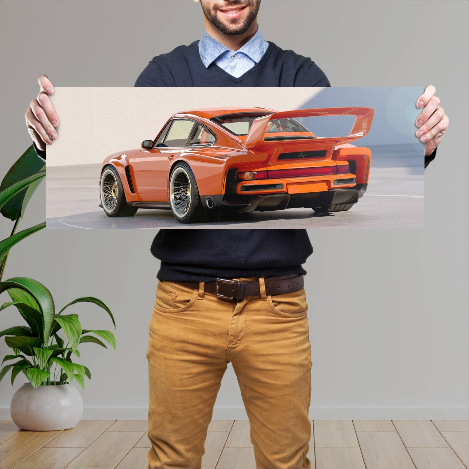 Cuadro grande 30x80cm 2023 singer dls turbo track 660 Porsche